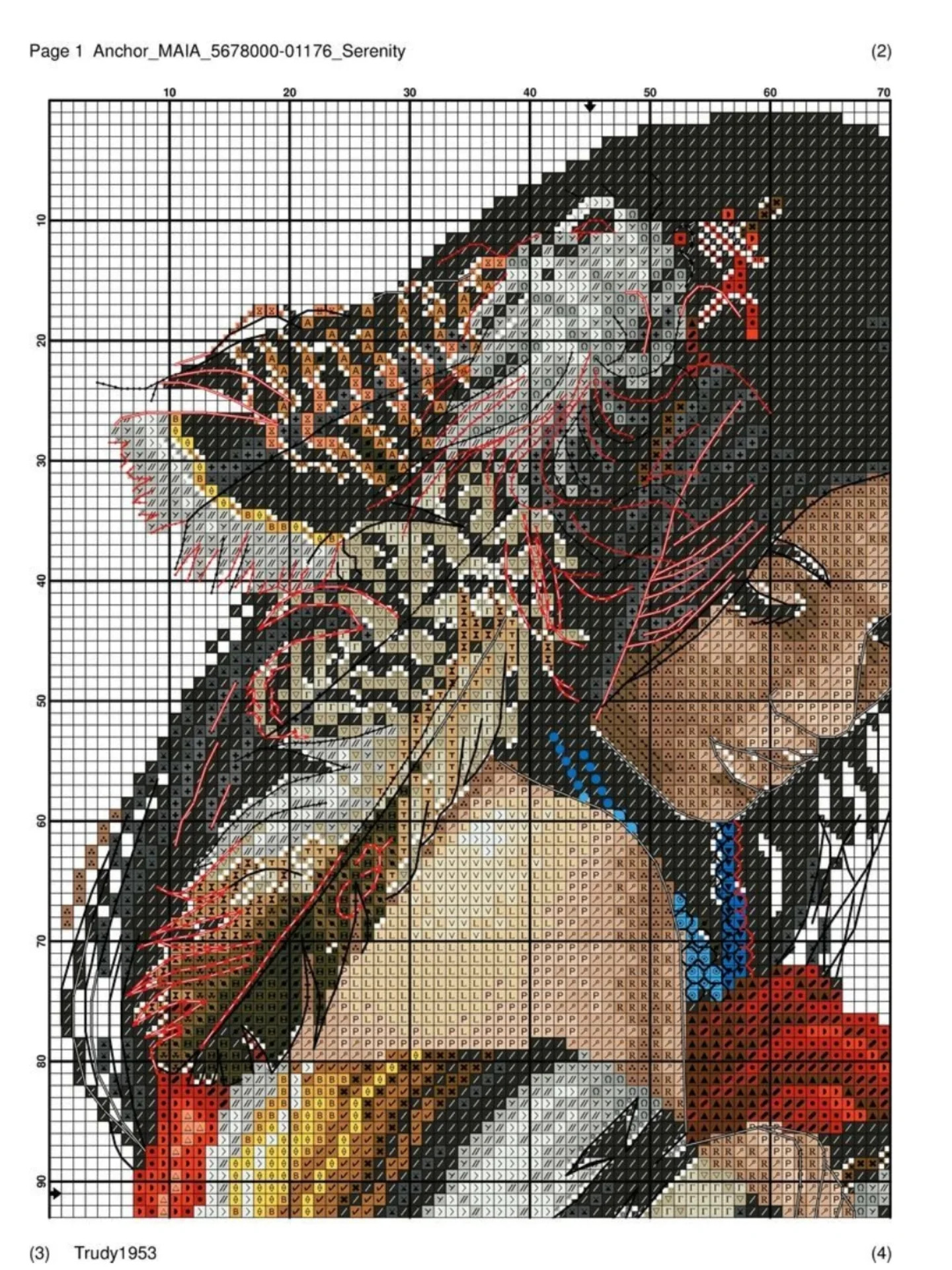 Anchor MAIA Serenity Cross Stitch Pattern Chart featuring Native American Woman with Feathers
