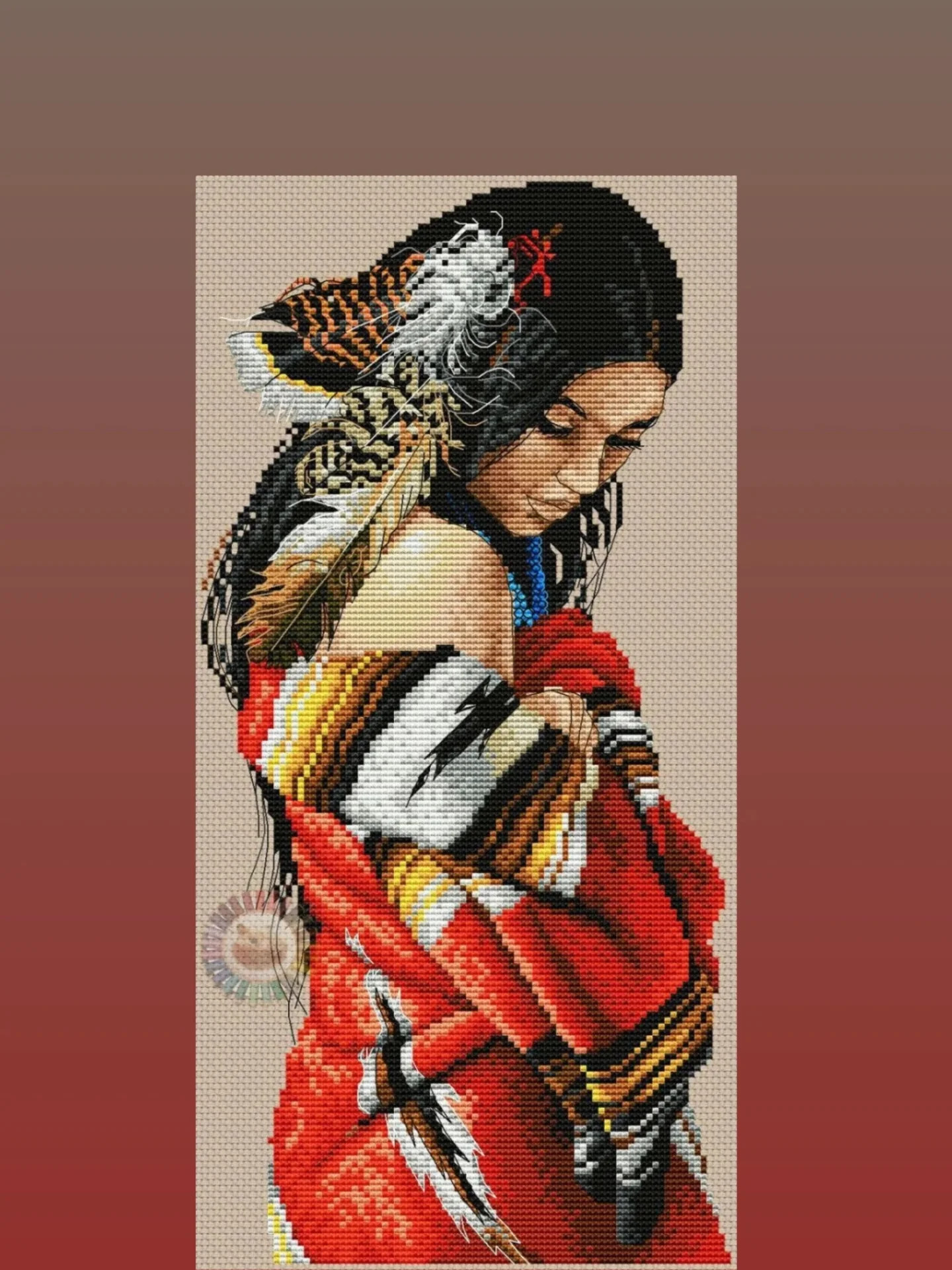 Anchor MAIA Serenity Cross Stitch Pattern Chart featuring Native American Woman with Feathers