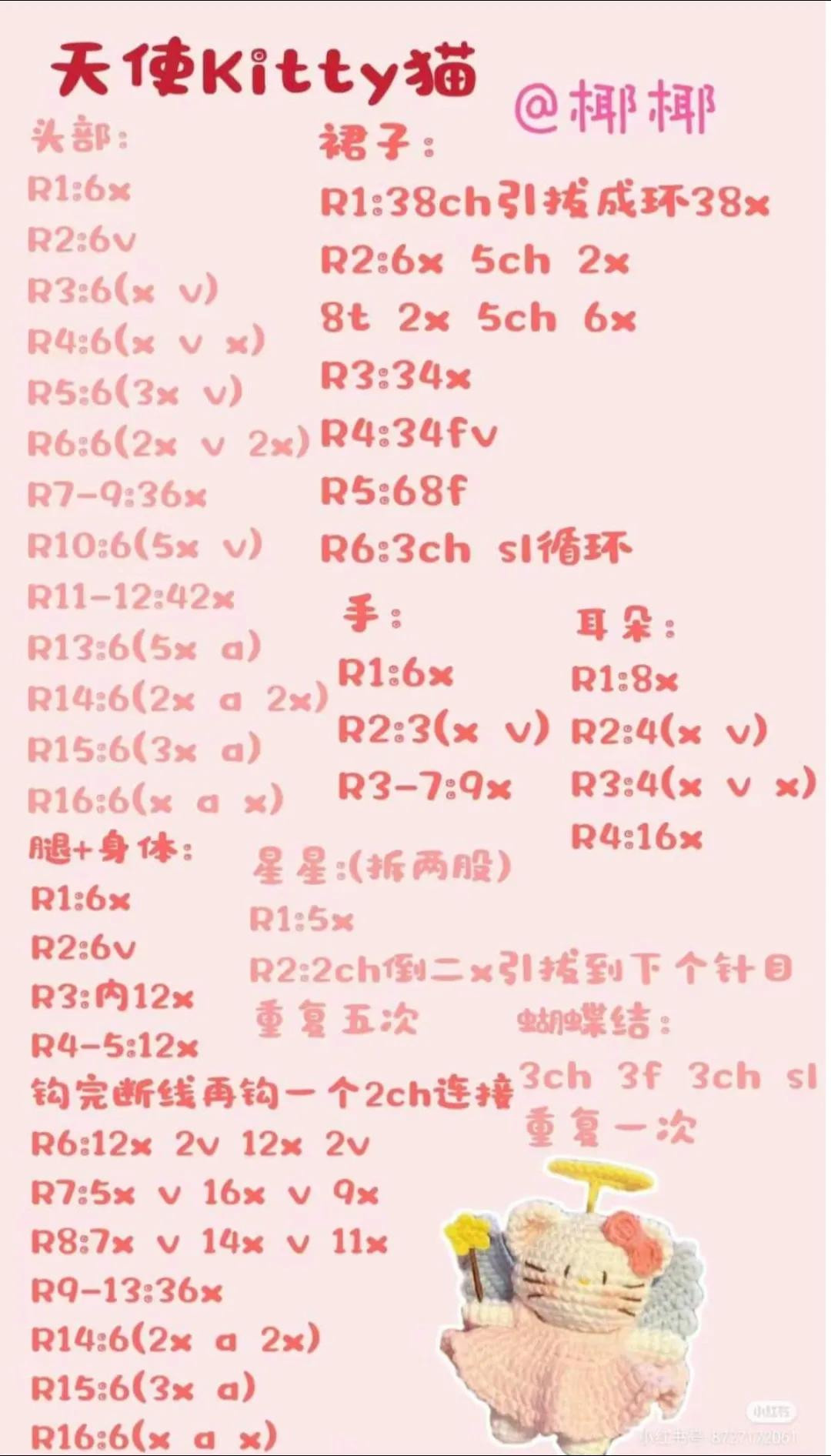 Angel Kitty Cat Amigurumi Crochet Pattern Chart