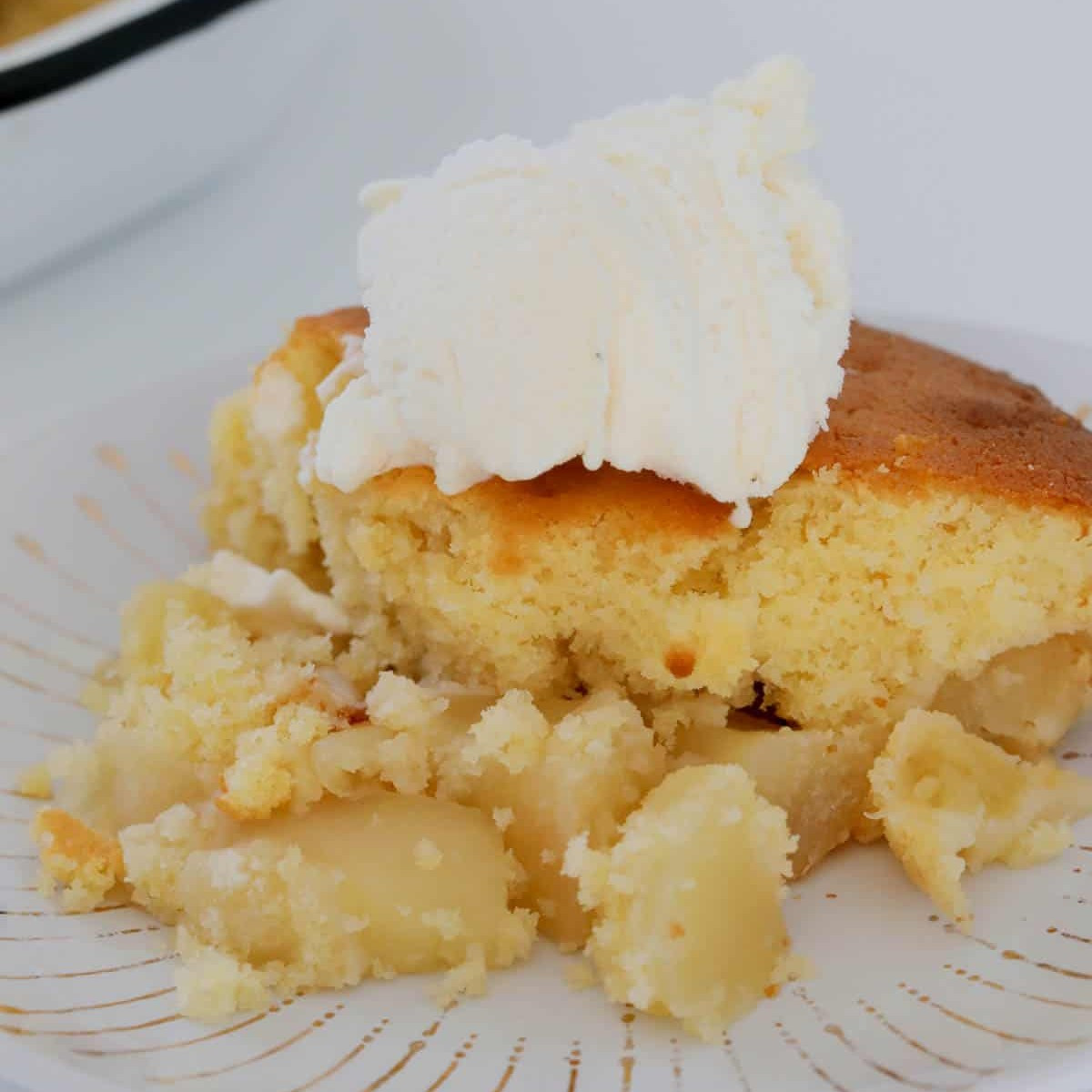Apple Sponge Pudding with Soft Stewed Apples and Vanilla Ice Cream