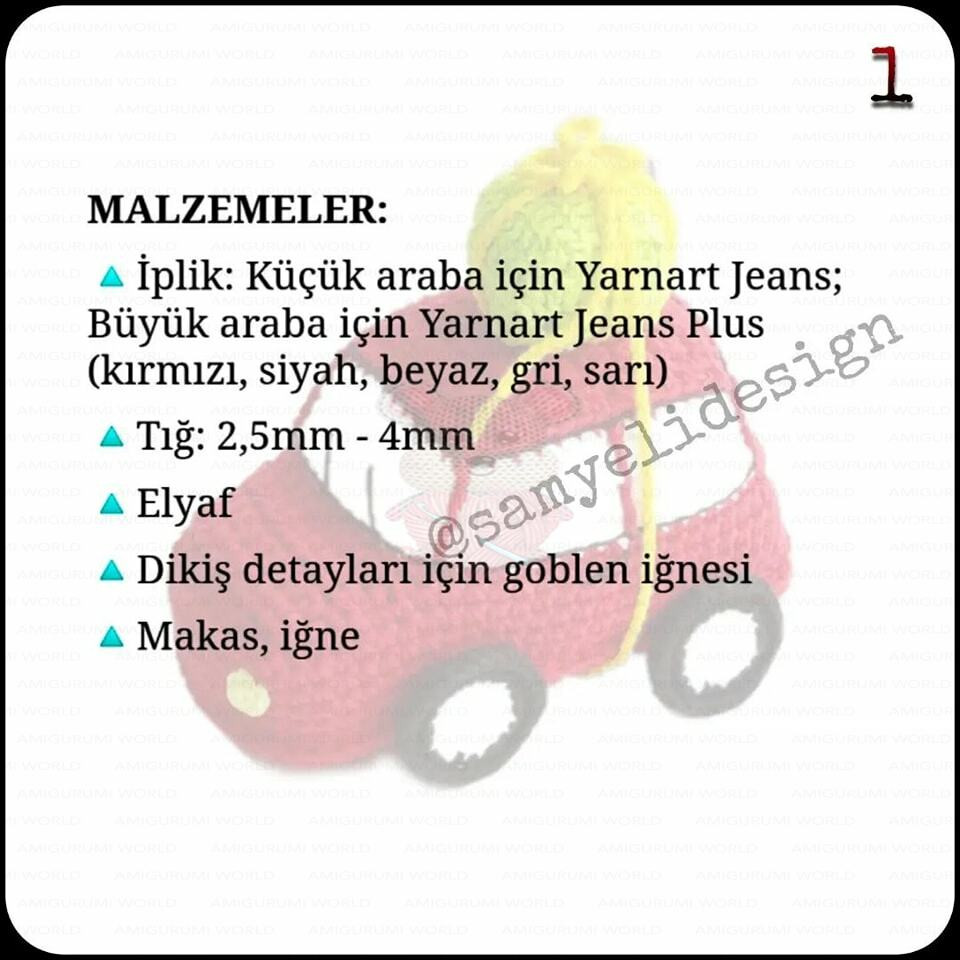 Araba Tarifi: Amigurumi Kırmızı Araba Örgü Deseni ve Malzemeleri