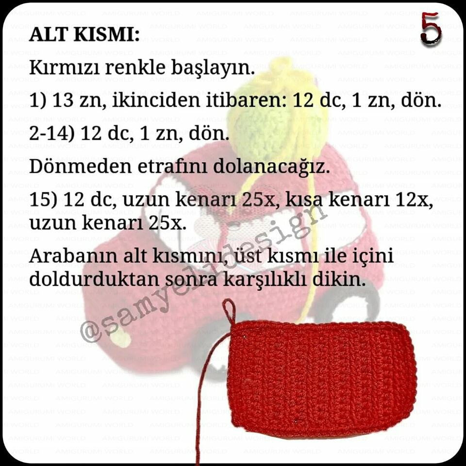 Araba Tarifi: Amigurumi Kırmızı Araba Örgü Deseni ve Malzemeleri
