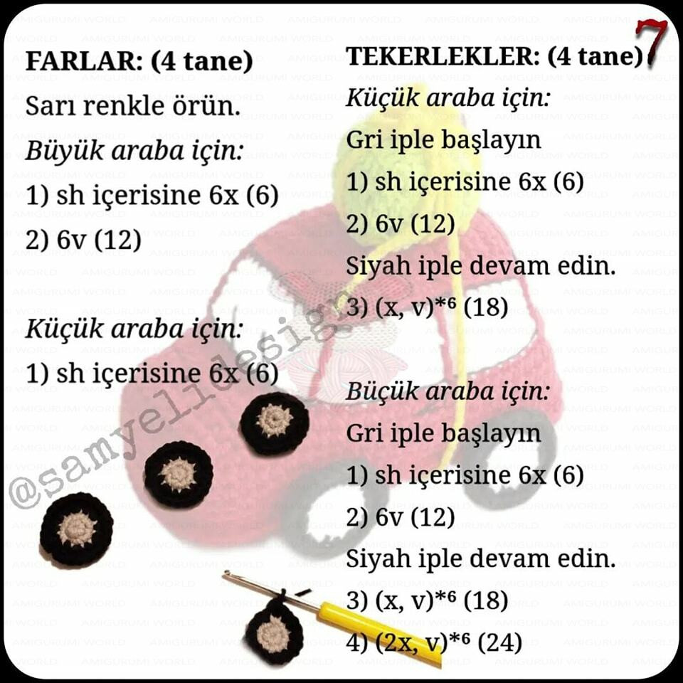 Araba Tarifi: Amigurumi Kırmızı Araba Örgü Deseni ve Malzemeleri