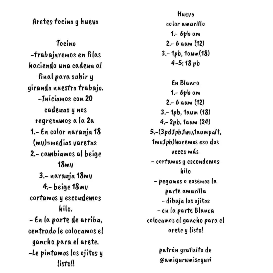 Aretes tocino y huevo crochet