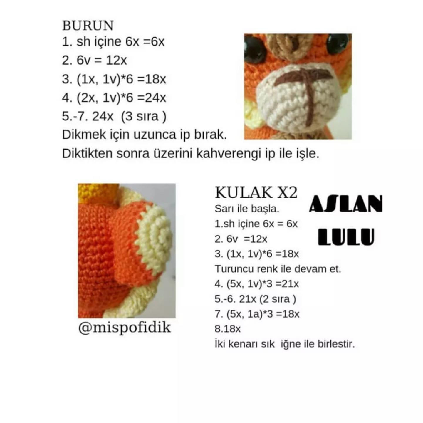 Aslan Lulu - Ücretsiz Amigurumi Tarifi: Turuncu ve Sarı Aslan Örgü Deseni