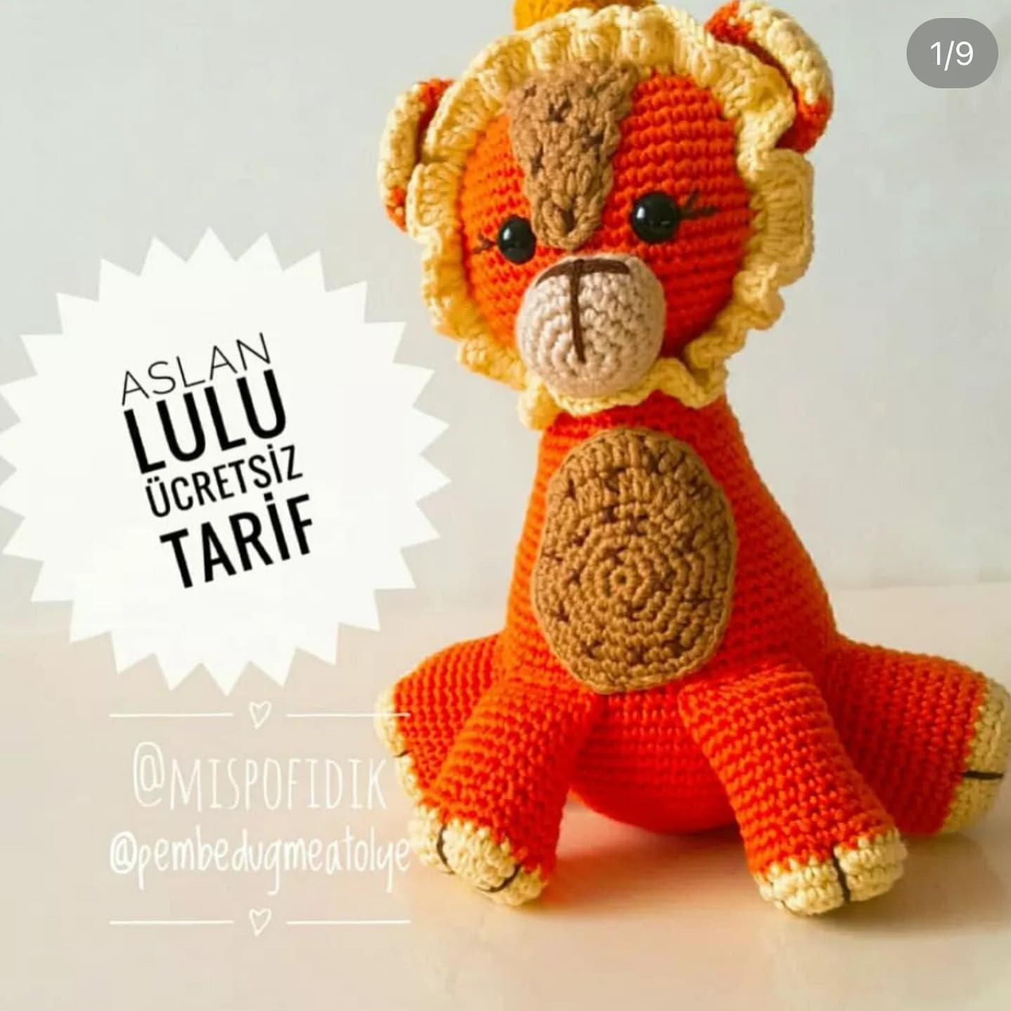 Aslan Lulu - Ücretsiz Amigurumi Tarifi: Turuncu ve Sarı Aslan Örgü Deseni