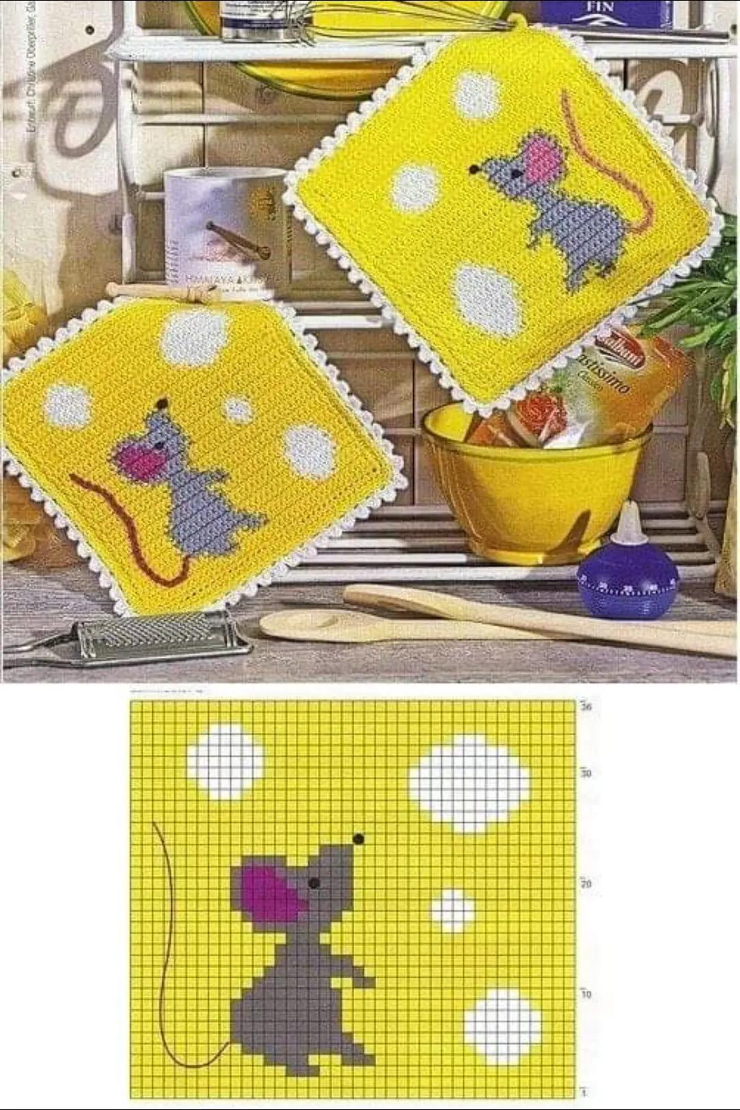 Assorted Pixel Charts for Cross Stitch: Ladybug, Frog, Mouse Kitchen Towel, Teddy Bears, and Parrot Patterns