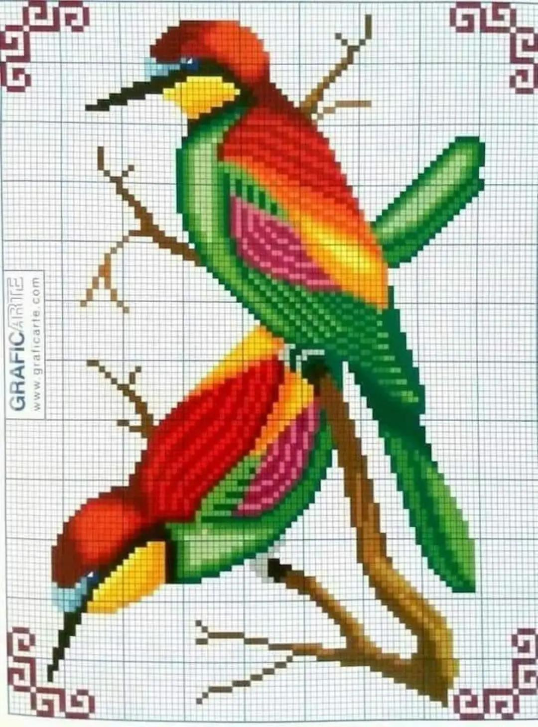 Assorted Pixel Charts for Cross Stitch: Ladybug, Frog, Mouse Kitchen Towel, Teddy Bears, and Parrot Patterns
