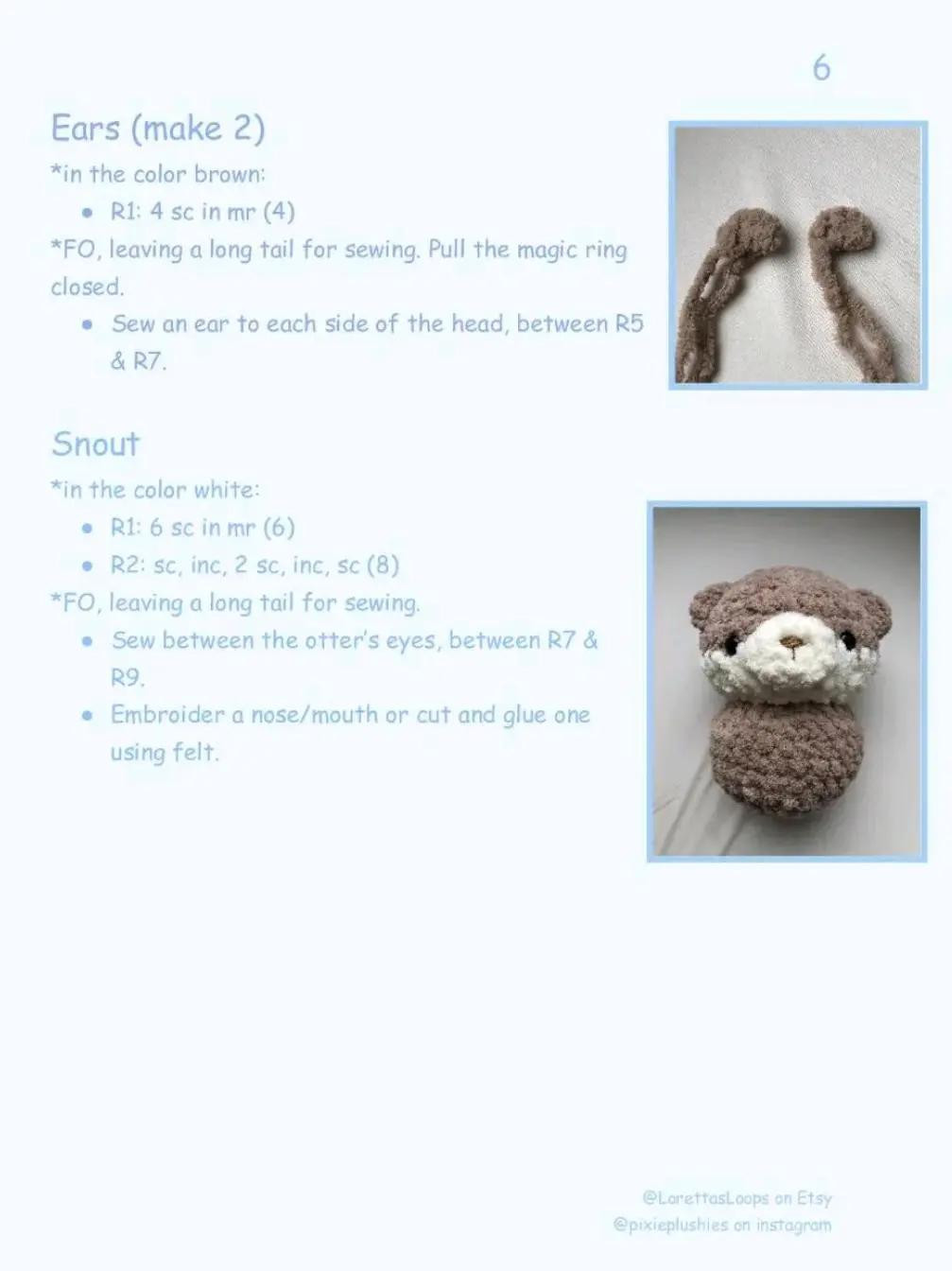 Baby Sea Otter Crochet Pattern by Loretta's Loops - Free Amigurumi Chart