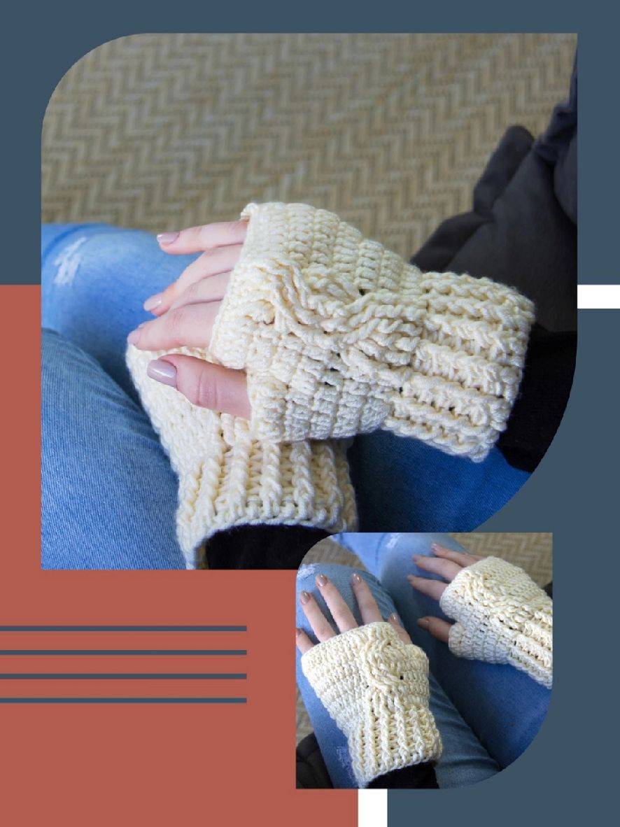 Bảng chart móc len găng tay hở ngón màu kem