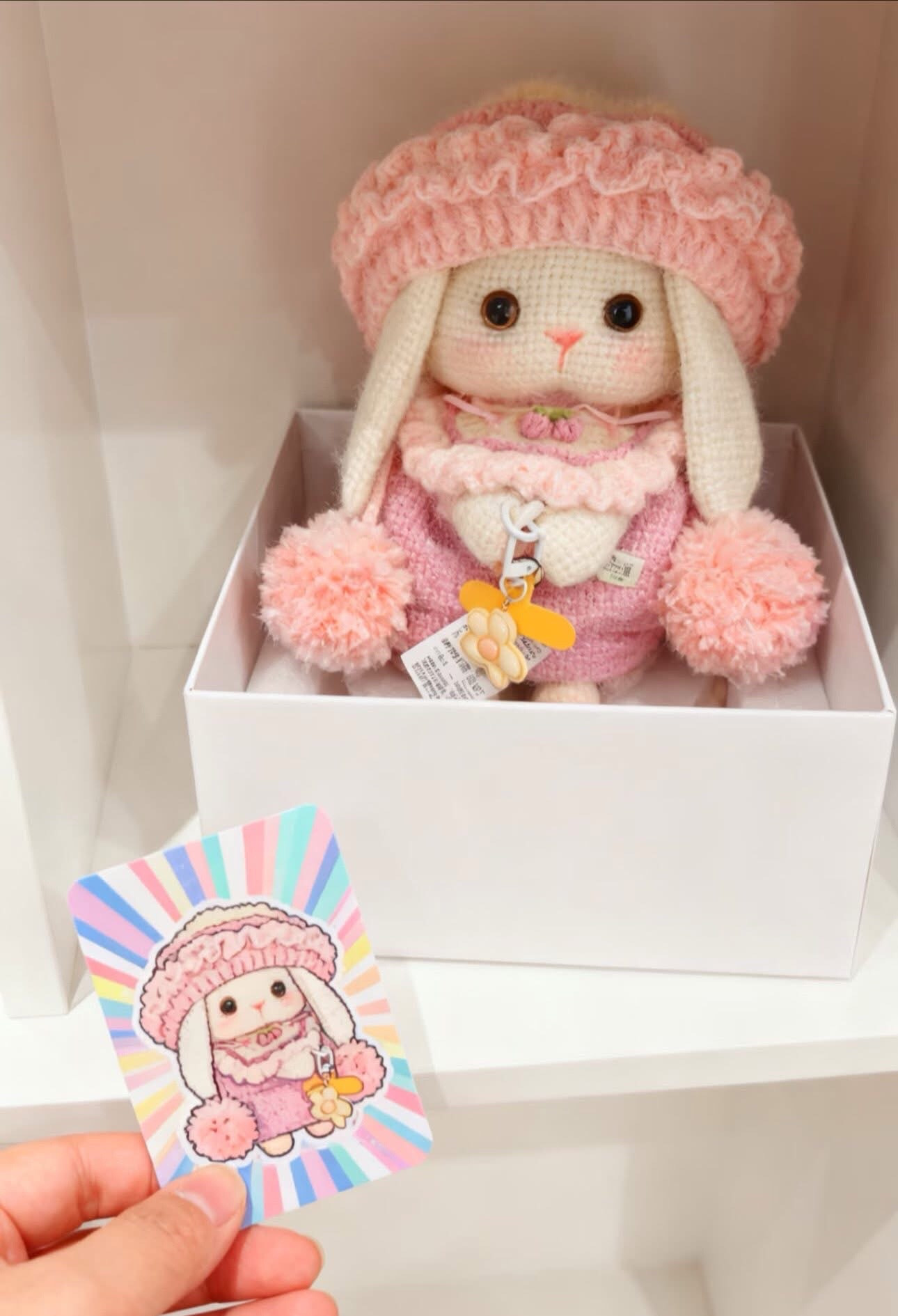 Bảng chart móc túi thỏ Monst màu hồng kem, len nhung