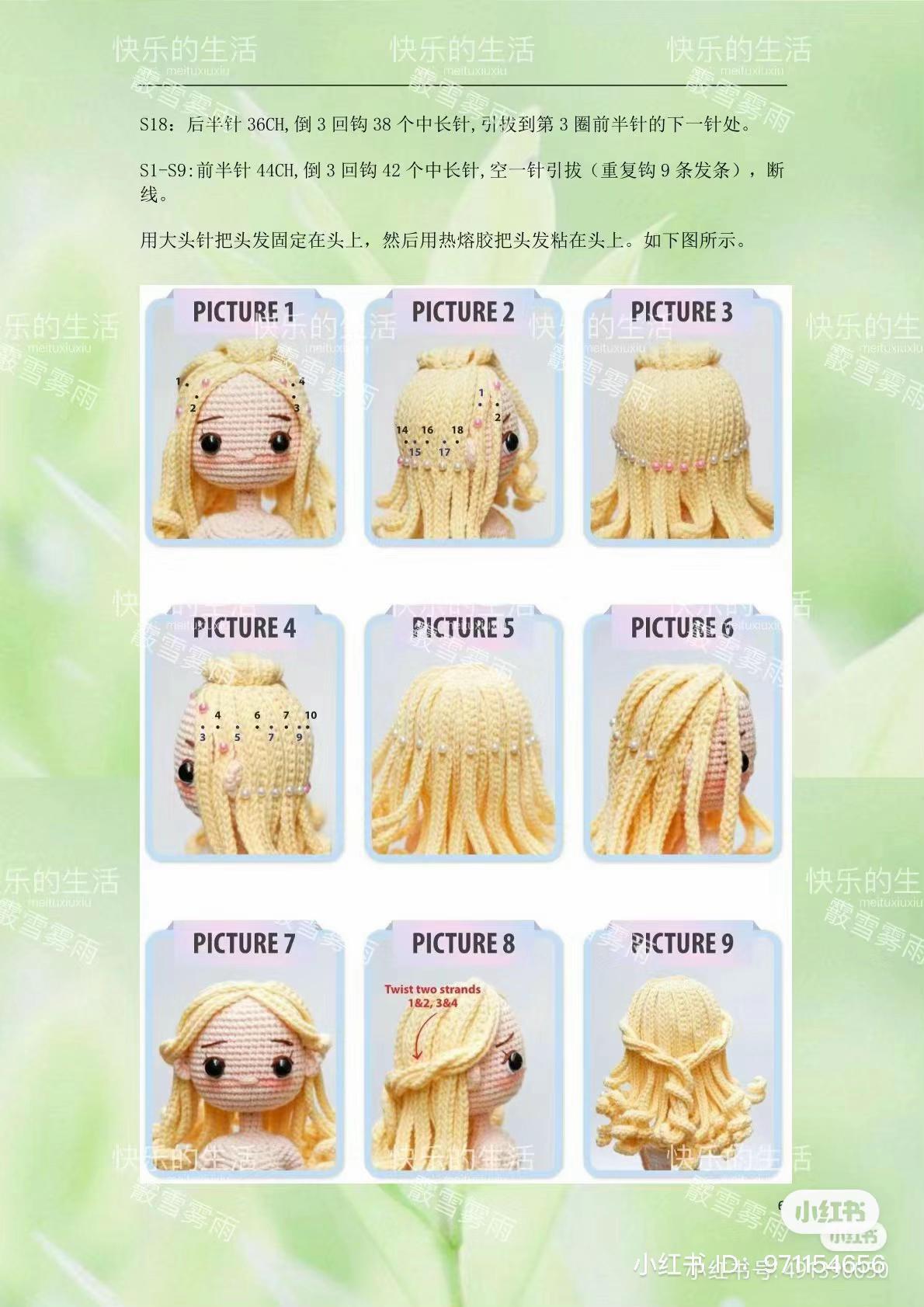 Bảng hướng dẫn chi tiết cách móc búp bê công chúa tóc vàng mặc váy xanh