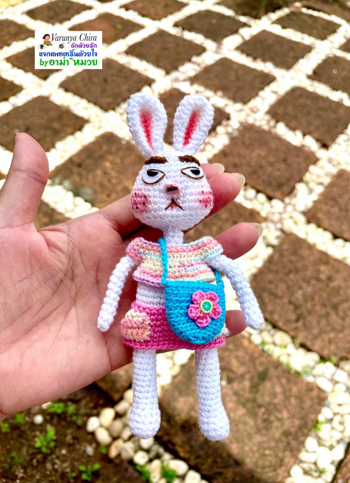 Bảng hướng dẫn móc len thỏ mặc váy màu pastel