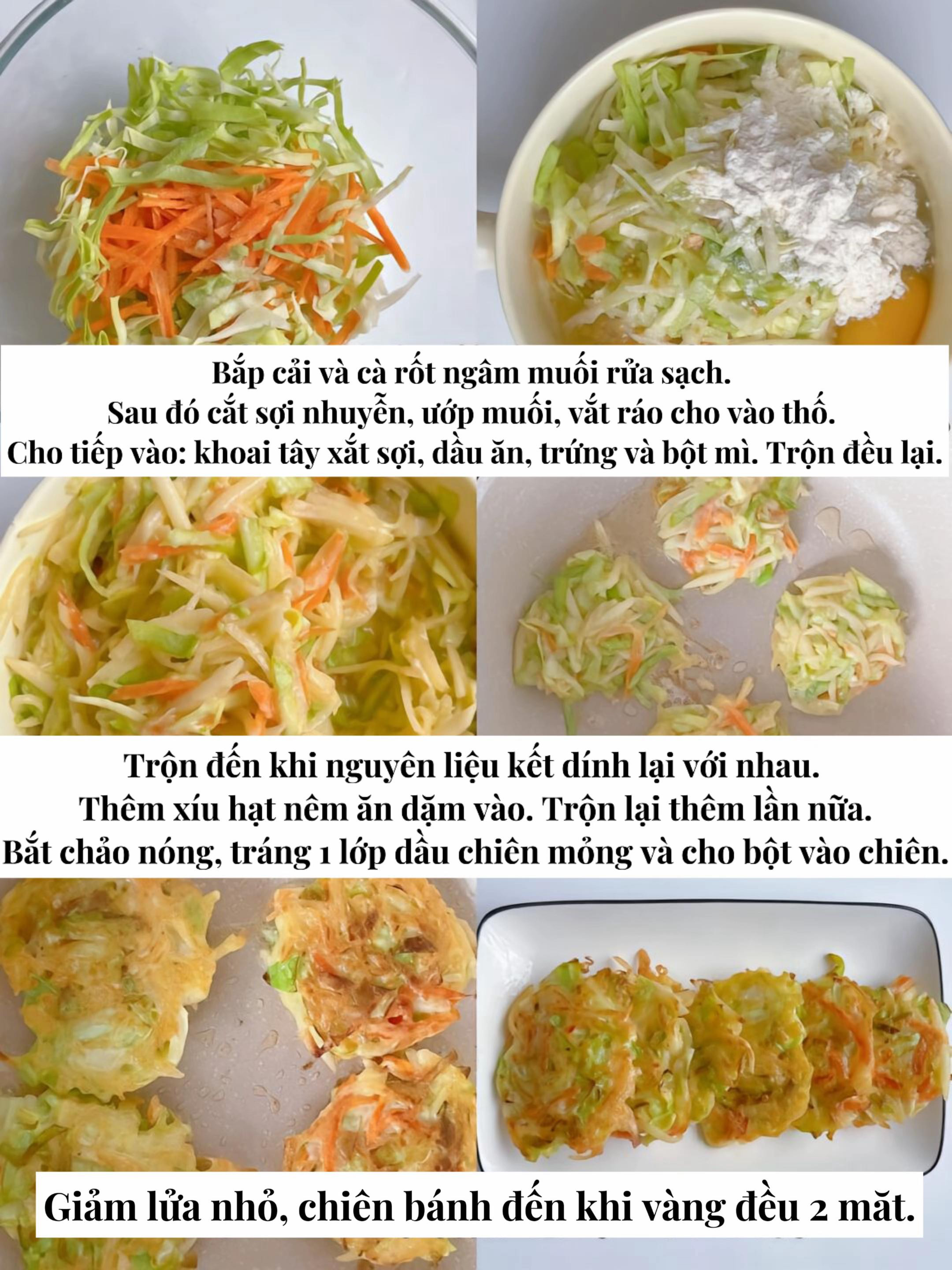 Bánh Bột Chiên Rau Củ: Công thức làm bánh giòn thơm từ bắp cải, cà rốt và khoai tây cho bé ăn dặm