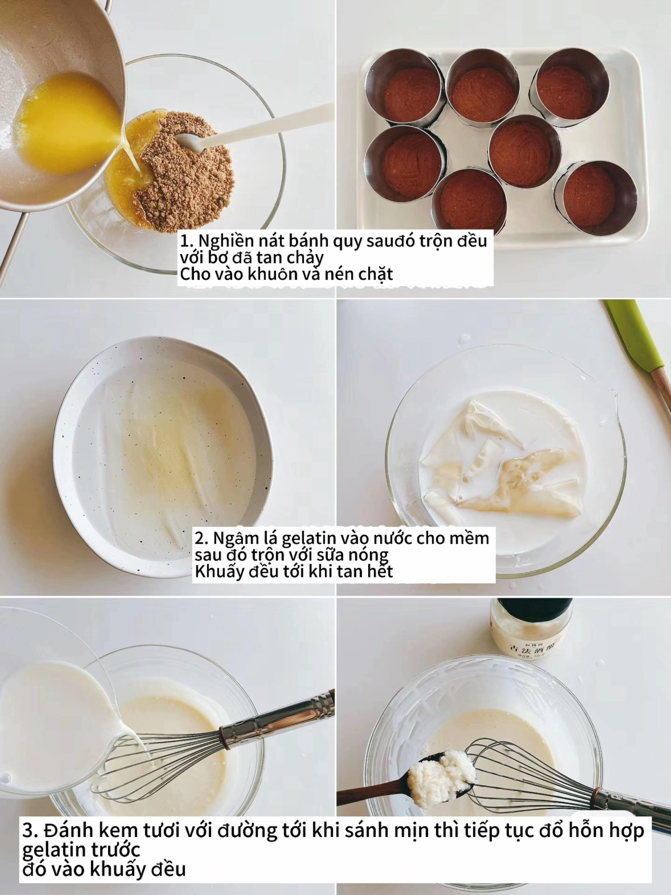 Bánh cheesecake dâu tây không lò, lớp kem ba màu trắng hồng đỏ với topping dâu tươi