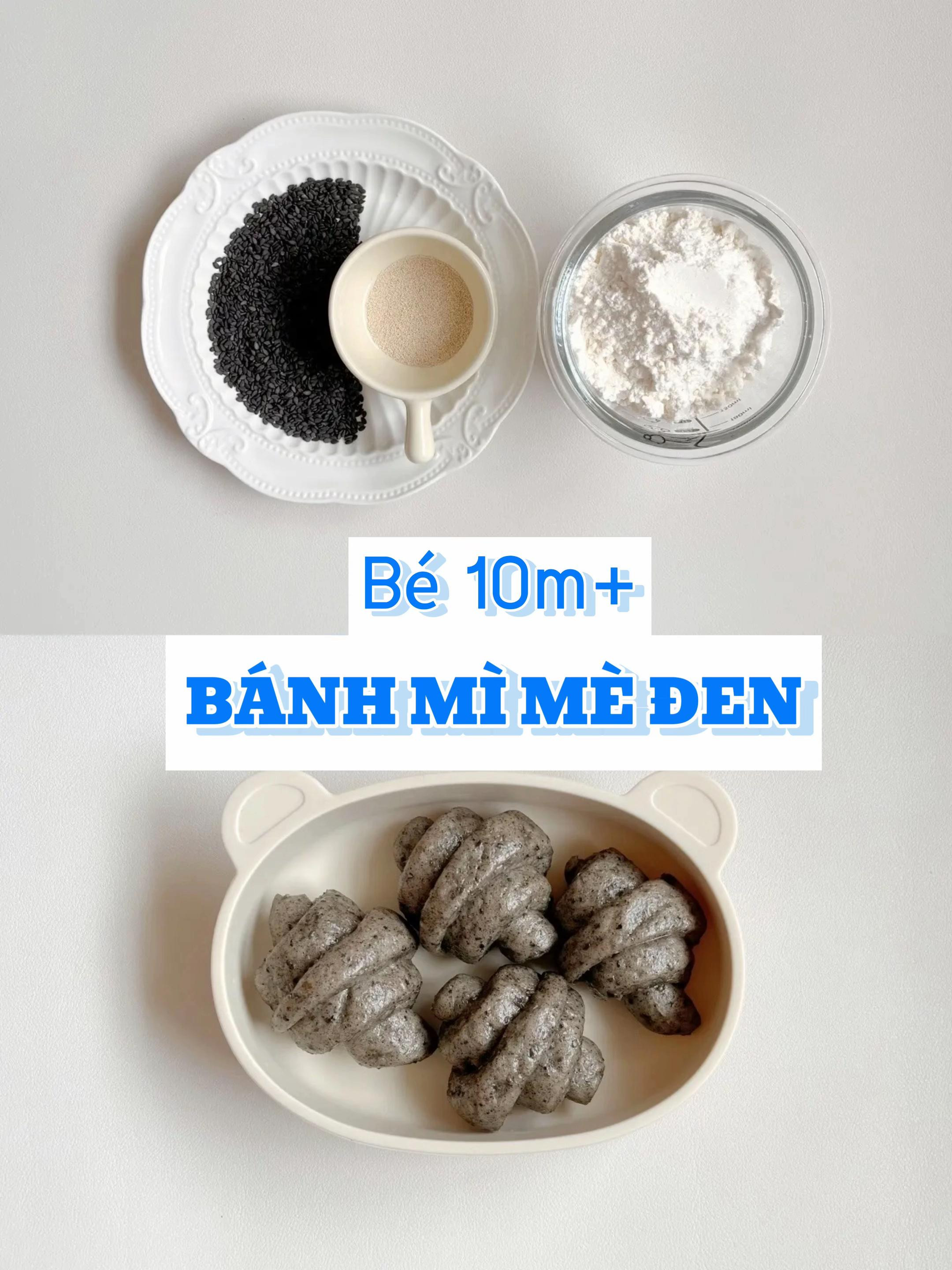Bánh mì mè đen hấp mềm thơm cho bé ăn dặm từ 10 tháng tuổi