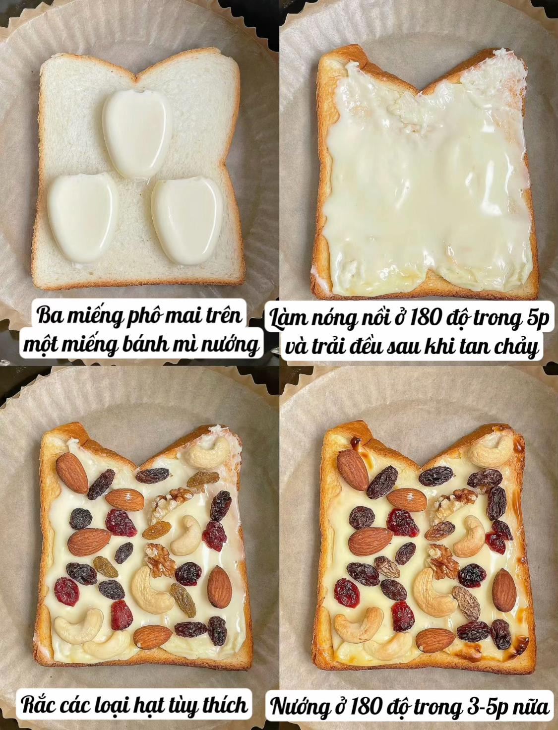 Bánh mì nướng phô mai giòn tan với hạt điều, hạnh nhân và nho khô