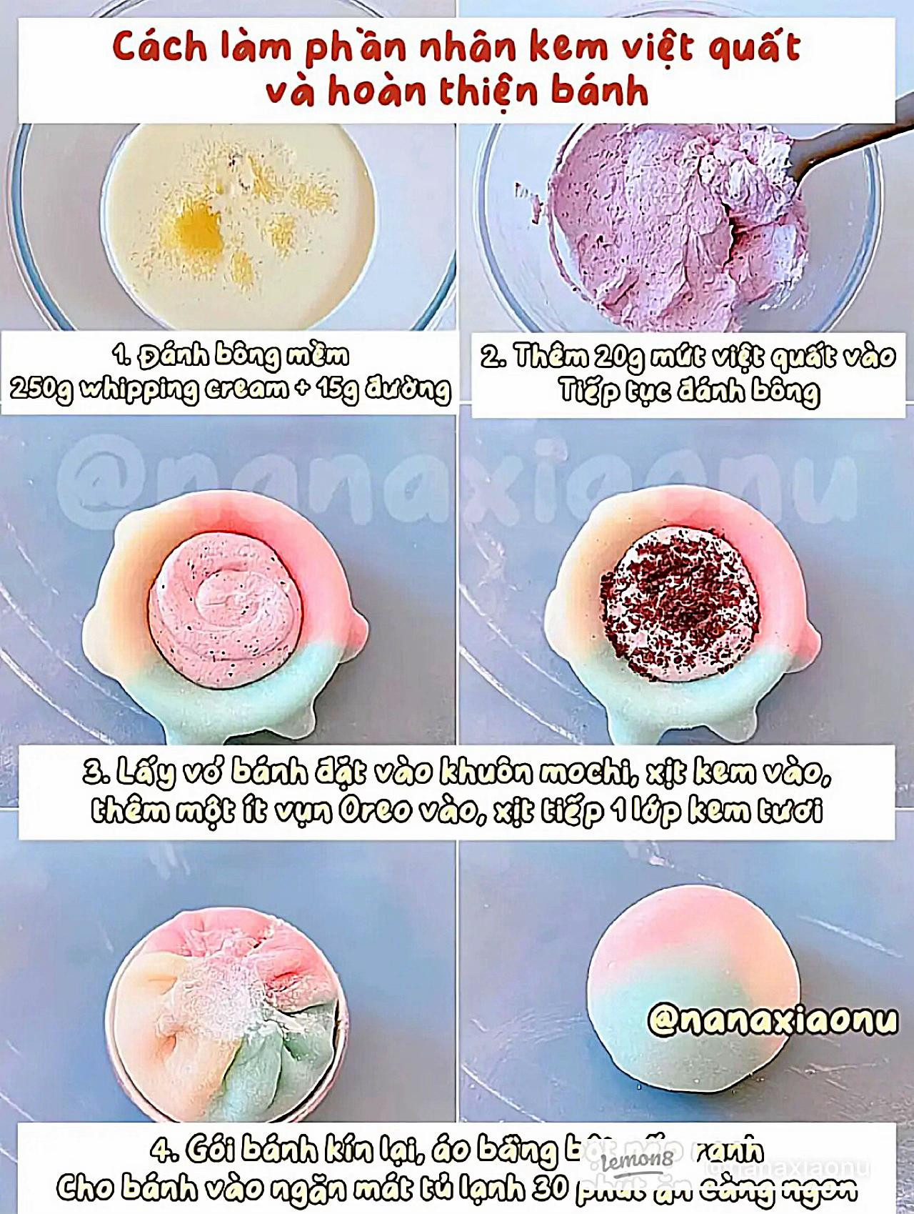 Bánh Mochi Galaxy Nhân Kem Việt Quất: Hướng Dẫn Chi Tiết Cách Làm Vỏ Nhiều Màu Và начинка Kem Oreo