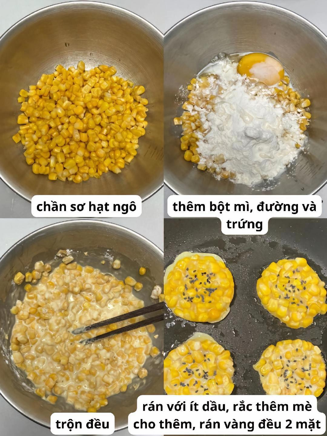 Bánh ngô chiên giòn với mè đen, công thức đơn giản từ hạt ngô tươi