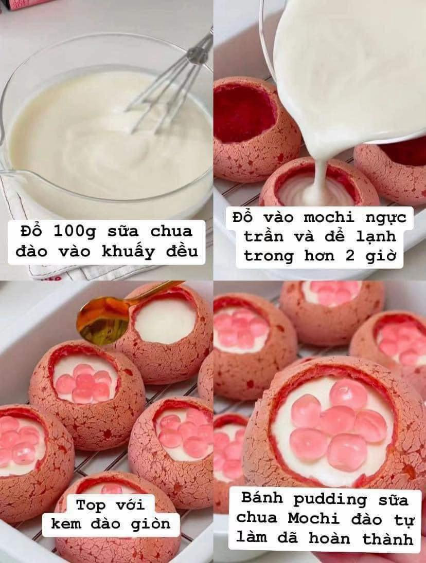 Bánh pudding sữa chua Mochi đào tự làm