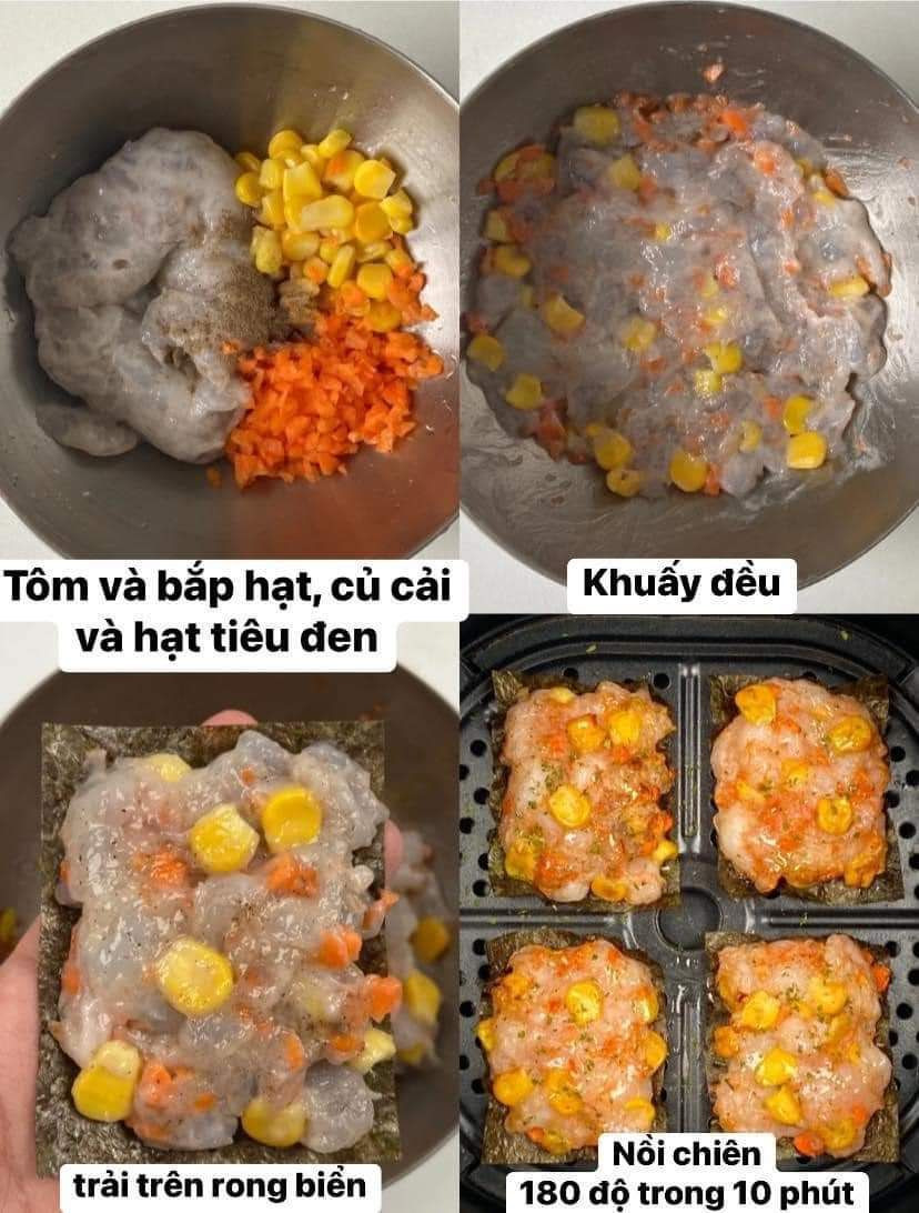 Bánh tôm rong biển nướng với ngô và củ cải