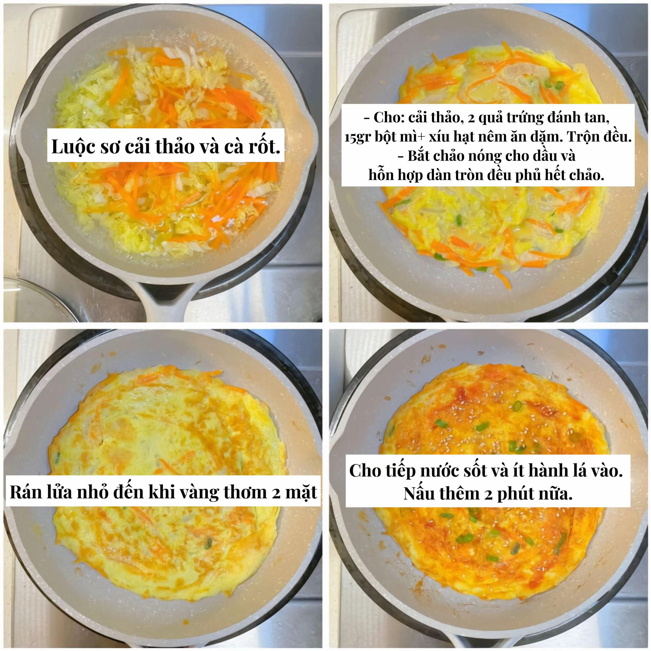 Bánh trứng rán rau củ với cải thảo, cà rốt và hành lá