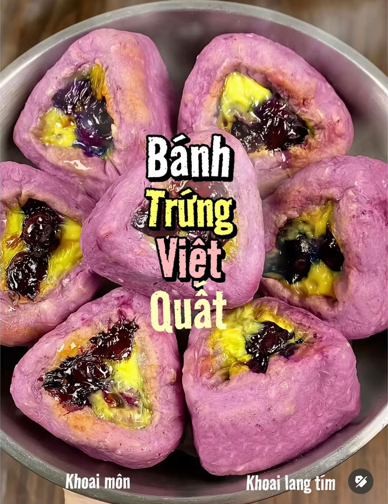 Bánh Trứng Việt Quất: Khoai môn, khoai lang tím, yến mạch, trứng và việt quất