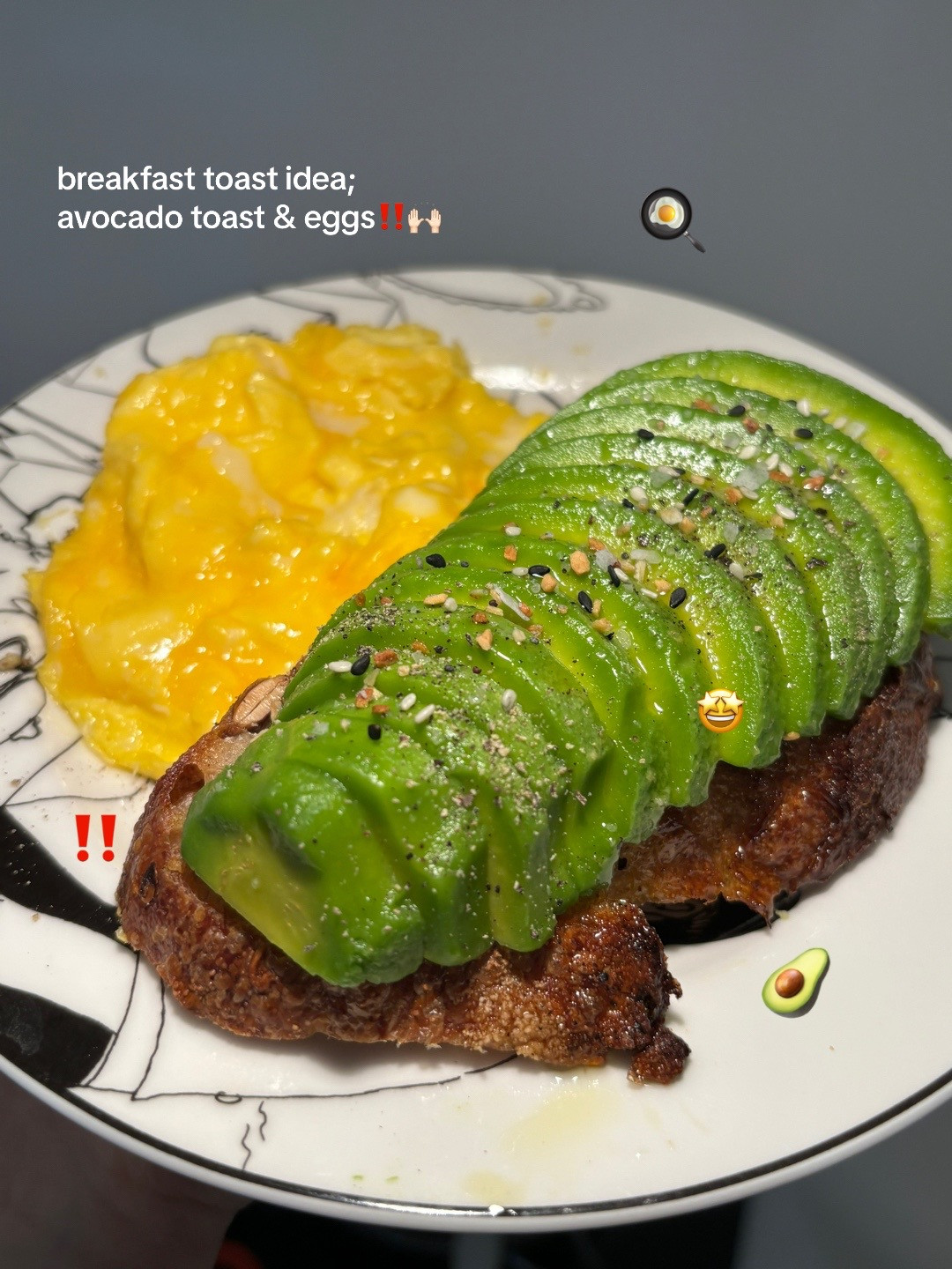 Basic Avocado Toast and Folded Eggs Recipe on Sourdough Bread