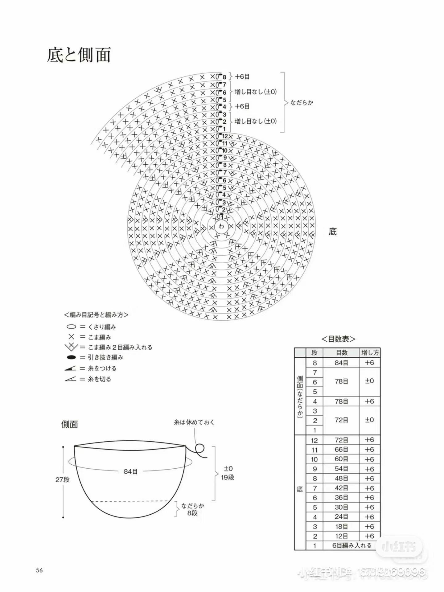 Basic Crochet Bag Pattern B & B' with Charts and Instructions