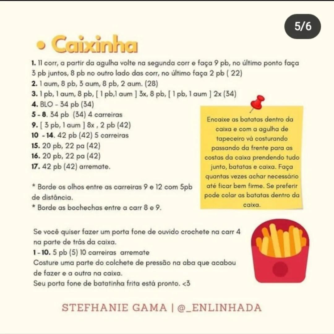 Batatinha Frita: Receita Grátis de Porta Fone Móc Len