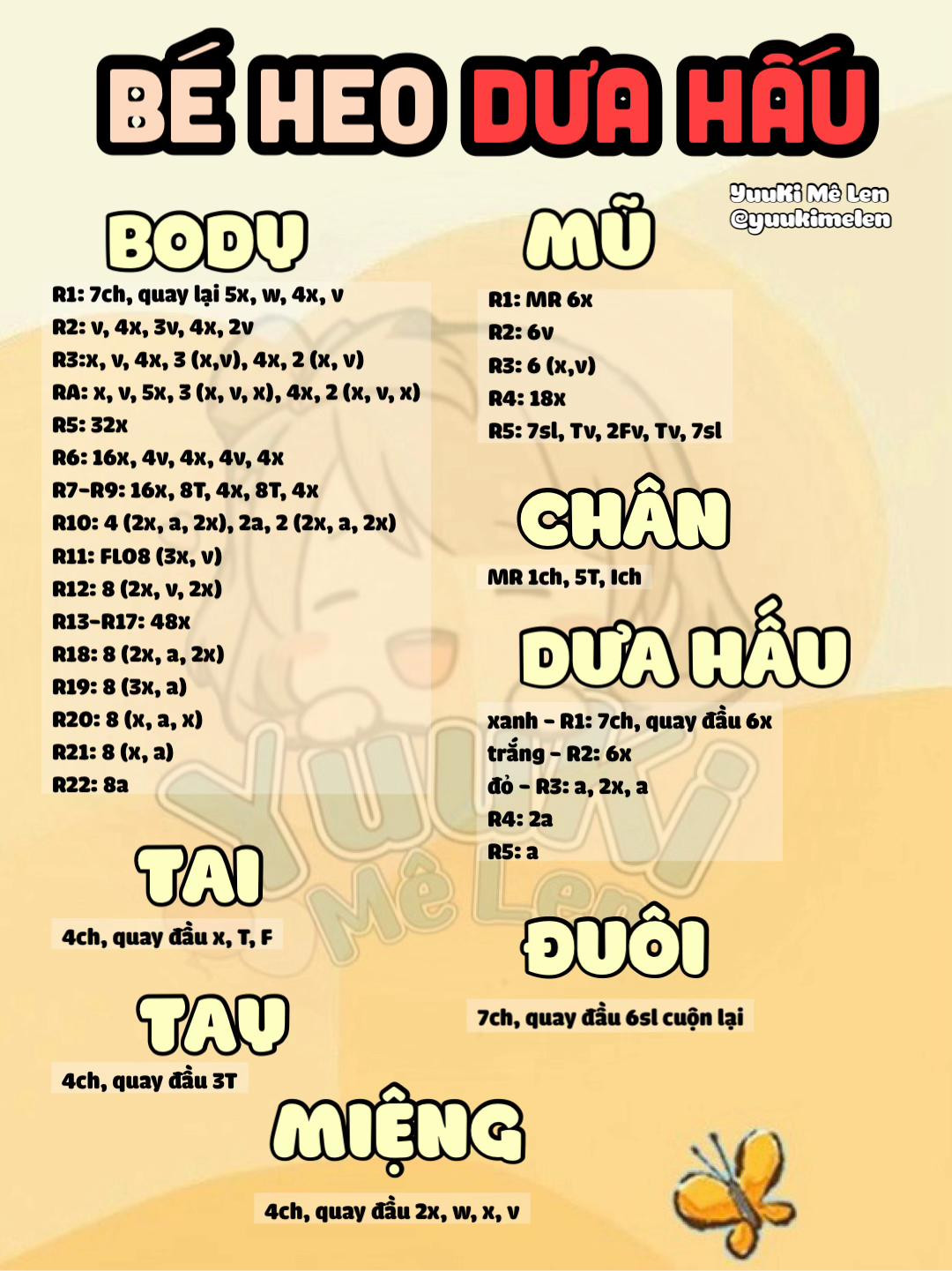 Bé Heo Dưa Hấu - Chart Móc Len Búp bê Heo Cầm Dưa Hấu Ngọt Ngào