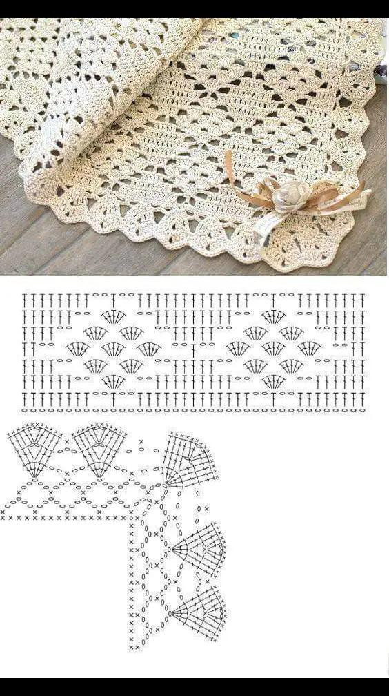 Beautiful Cream Crochet Lace Blanket with Fan Pattern and Detailed Chart Tutorial