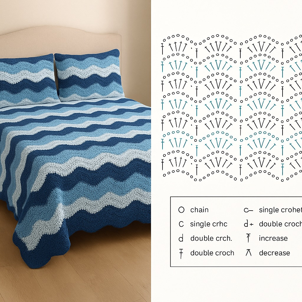 Beautiful Crochet Blanket Patterns: Blue Waves, Yellow Fans, and Purple Flowers