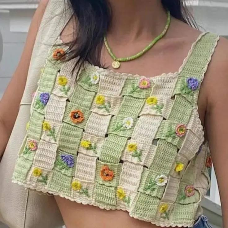 Beautiful Crochet Crop Top Charts with Flower Edges