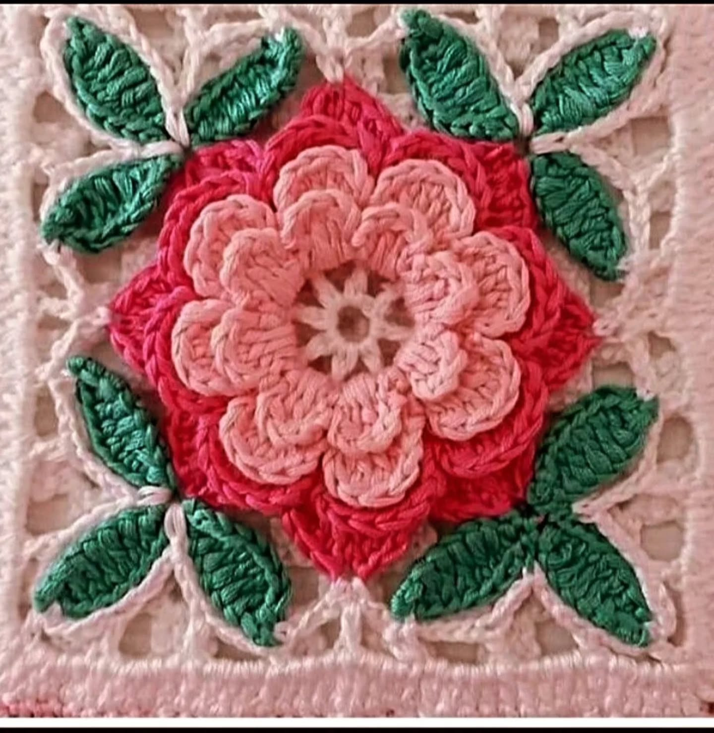 Beautiful Crochet Flower Motif Pattern with Green Leaves