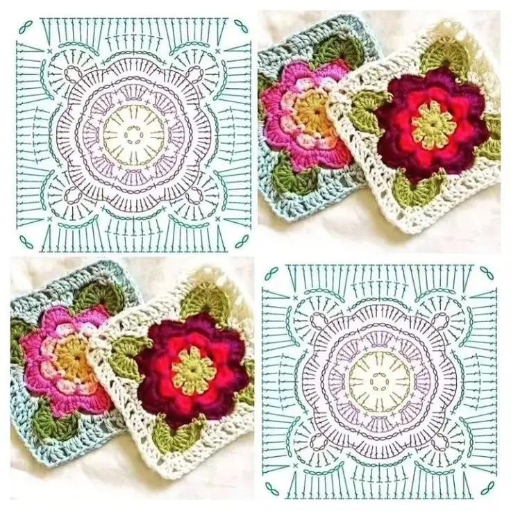 Beautiful Crochet Flower Square Patterns with Detailed Charts