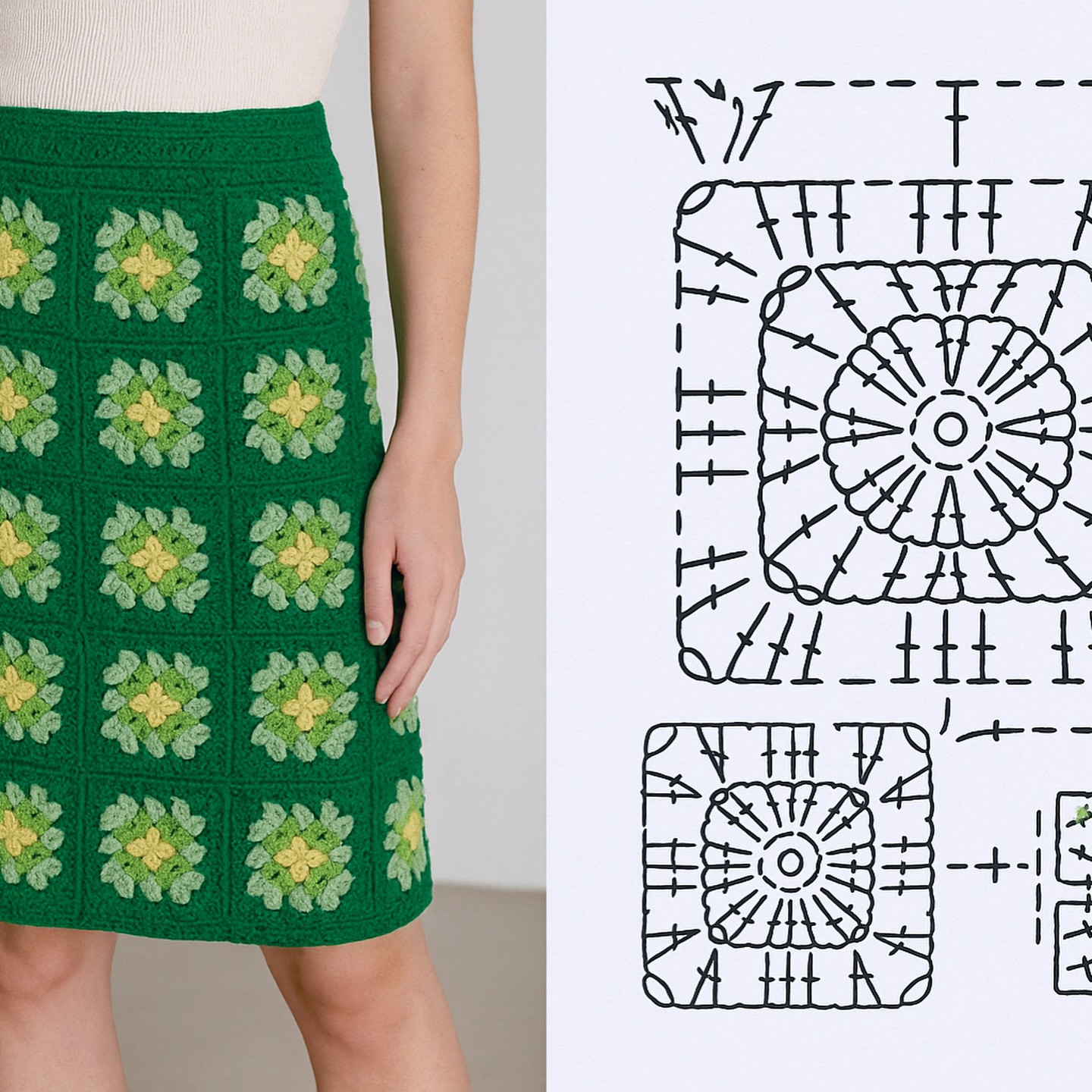 Beautiful Crochet Skirt Patterns: Grid, Shell Stitch, and Granny Square Designs
