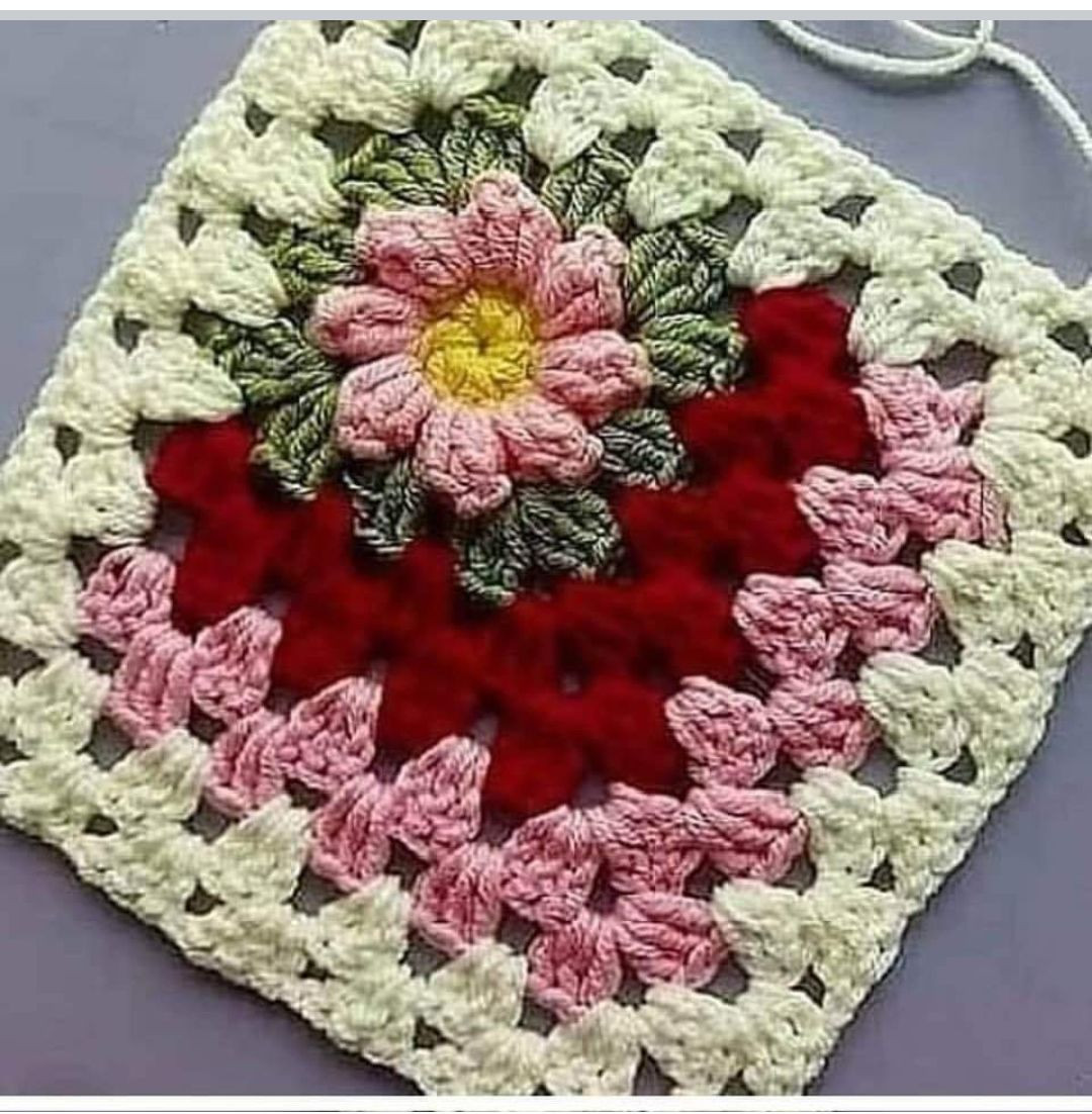 Beautiful Flower Crochet Square and Detailed Flat Charts Pattern