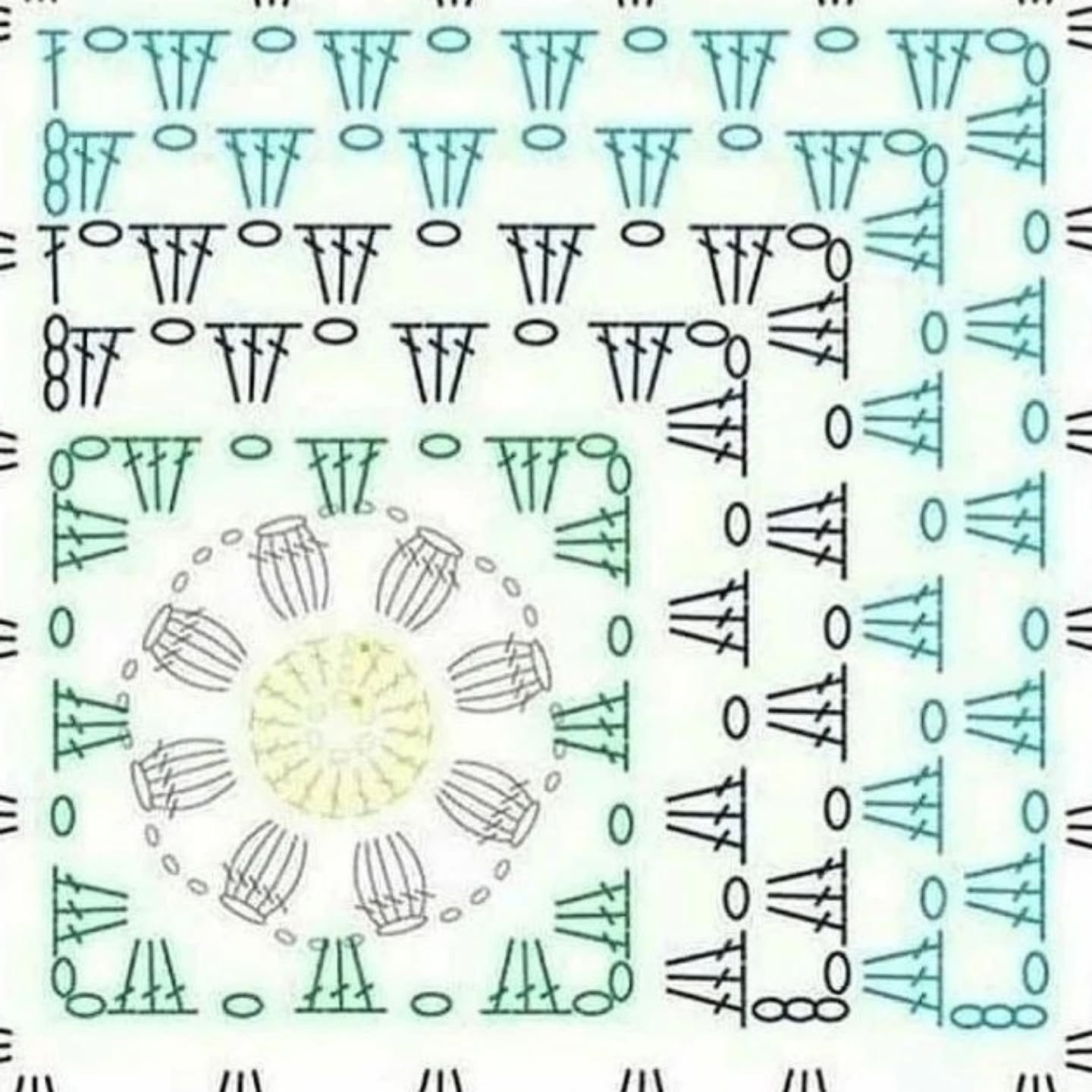 Beautiful Flower Granny Square Crochet Motif Pattern Chart