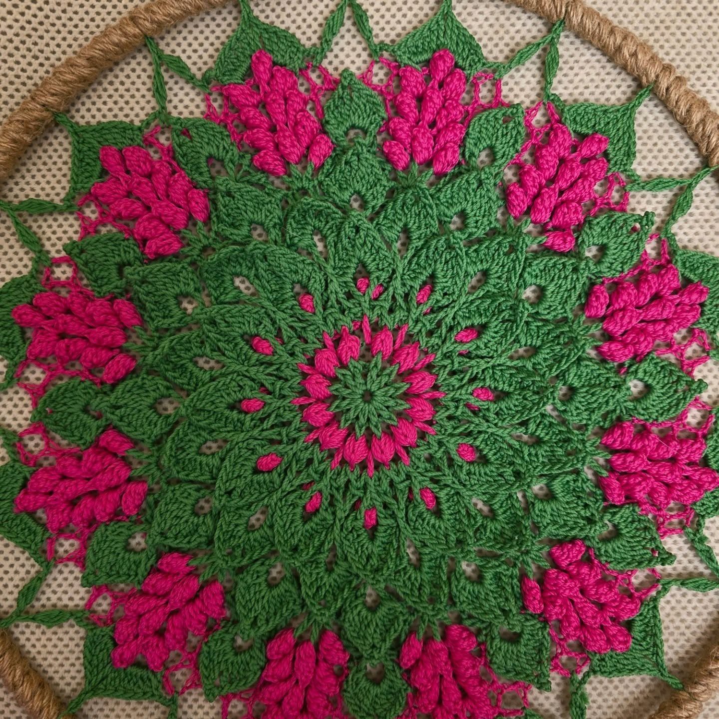 Beautiful Green and Pink Crochet Mandala Wall Hanging Pattern Chart