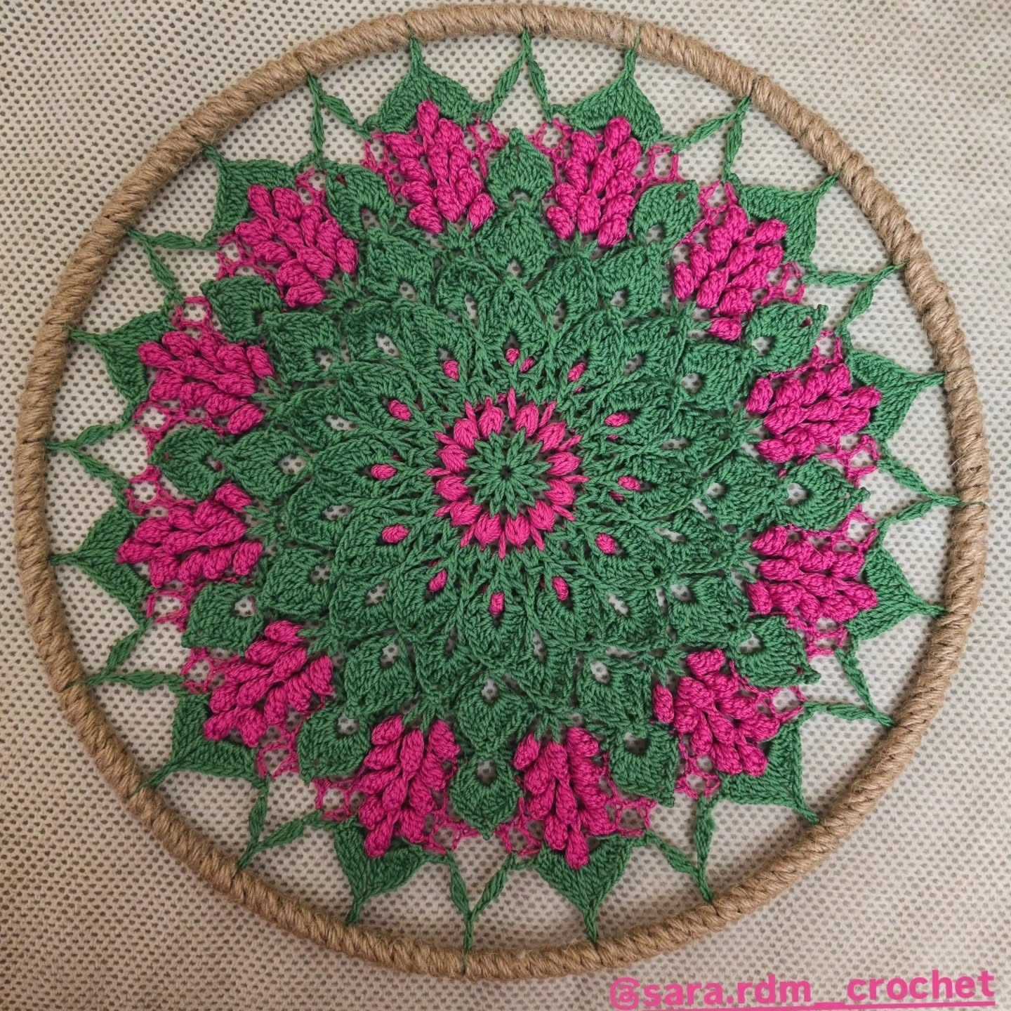 Beautiful Green and Pink Crochet Mandala Wall Hanging Pattern Chart
