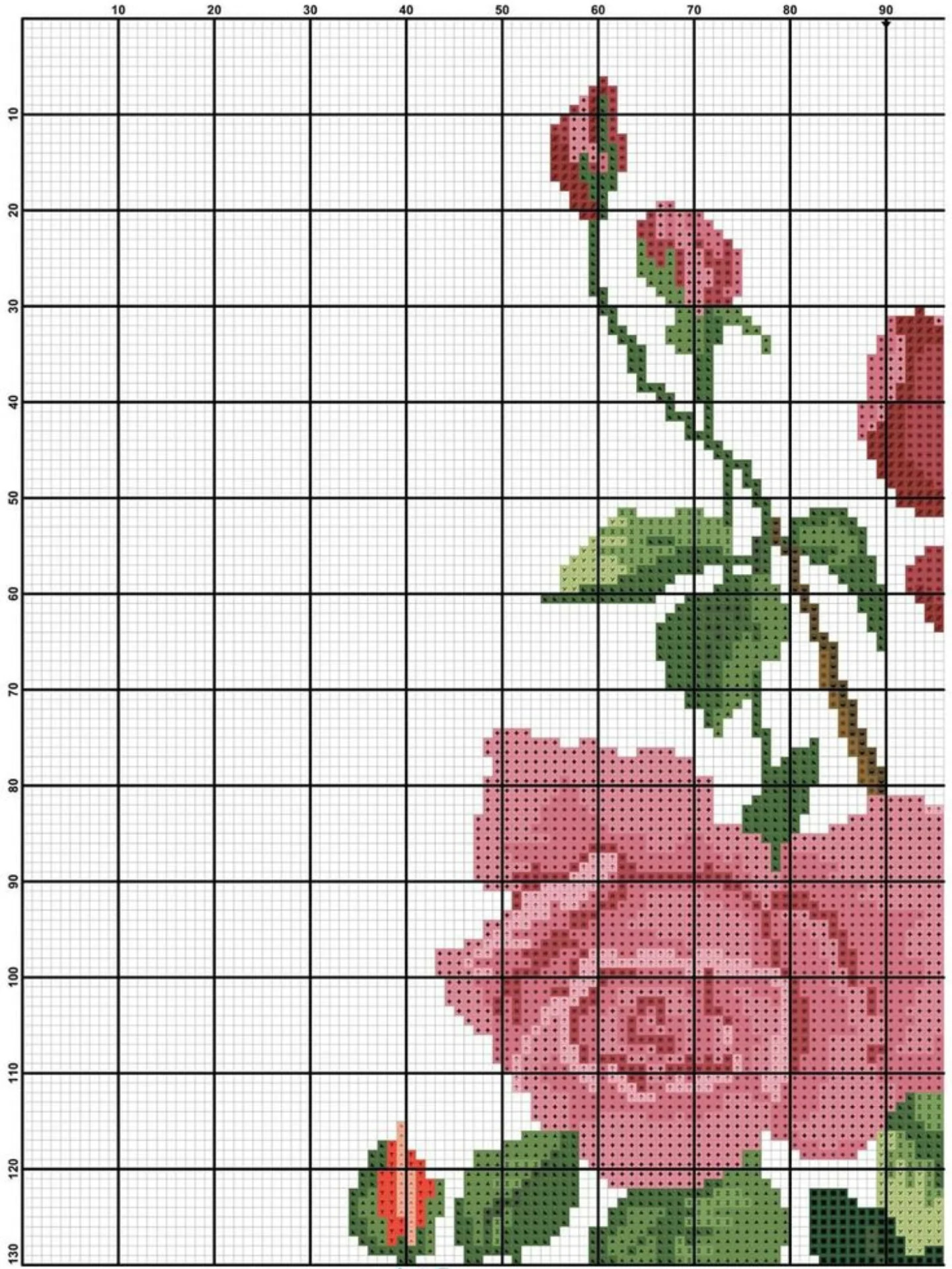 Beautiful Multi-Colored Rose Vine Cross Stitch Pattern Chart by Sweet Garden