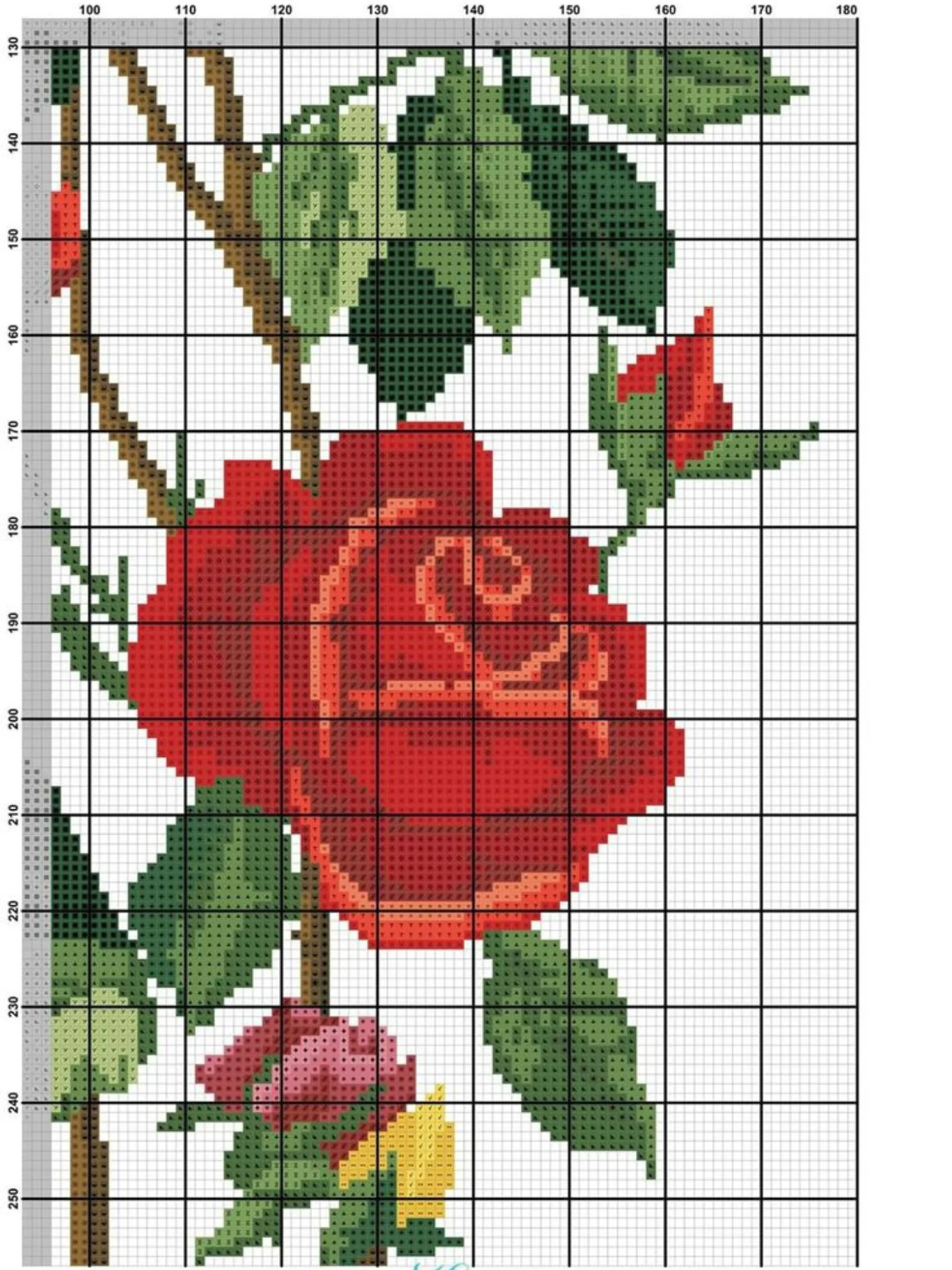 Beautiful Multi-Colored Rose Vine Cross Stitch Pattern Chart by Sweet Garden