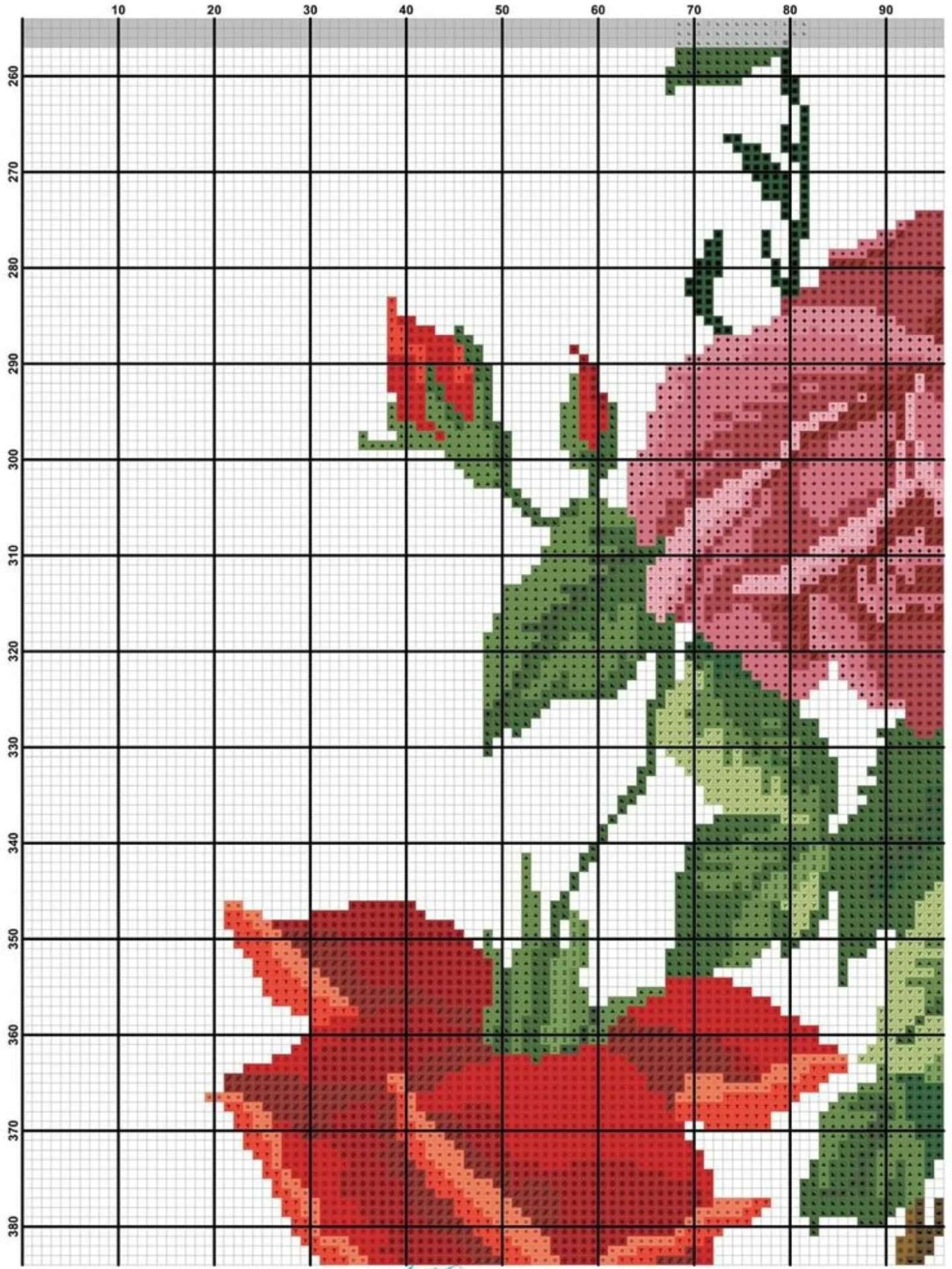 Beautiful Multi-Colored Rose Vine Cross Stitch Pattern Chart by Sweet Garden