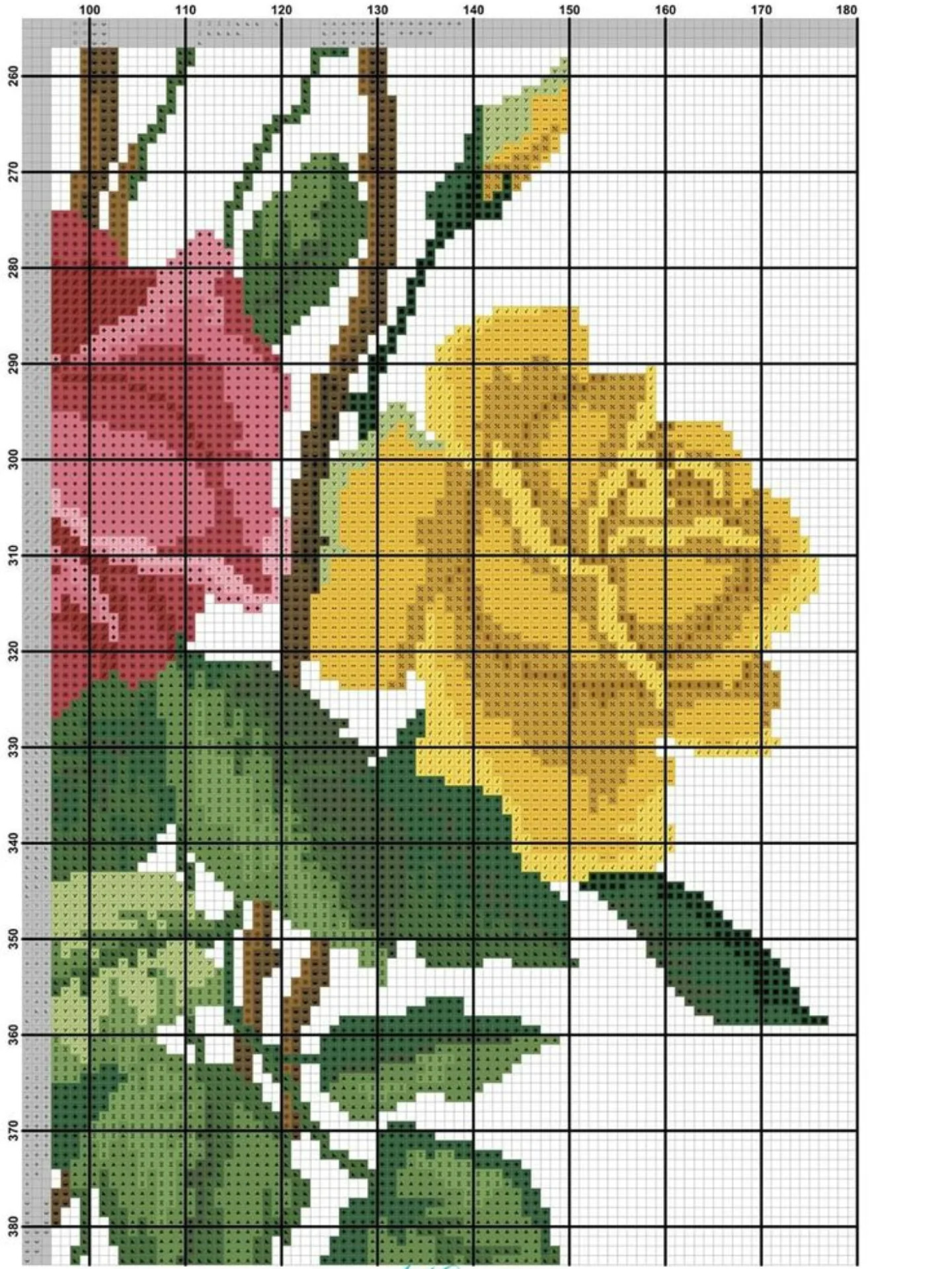 Beautiful Multi-Colored Rose Vine Cross Stitch Pattern Chart by Sweet Garden