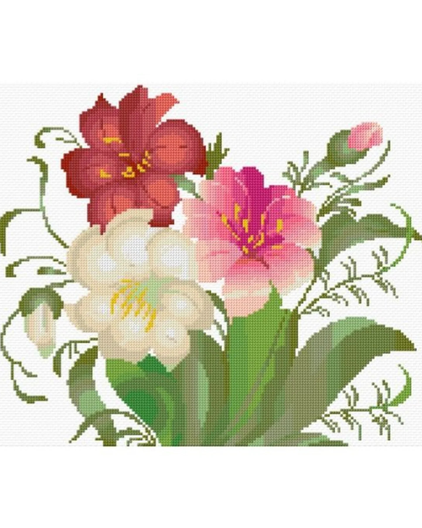 Beautiful Rose and Bird Cross Stitch Pixel Chart Pattern