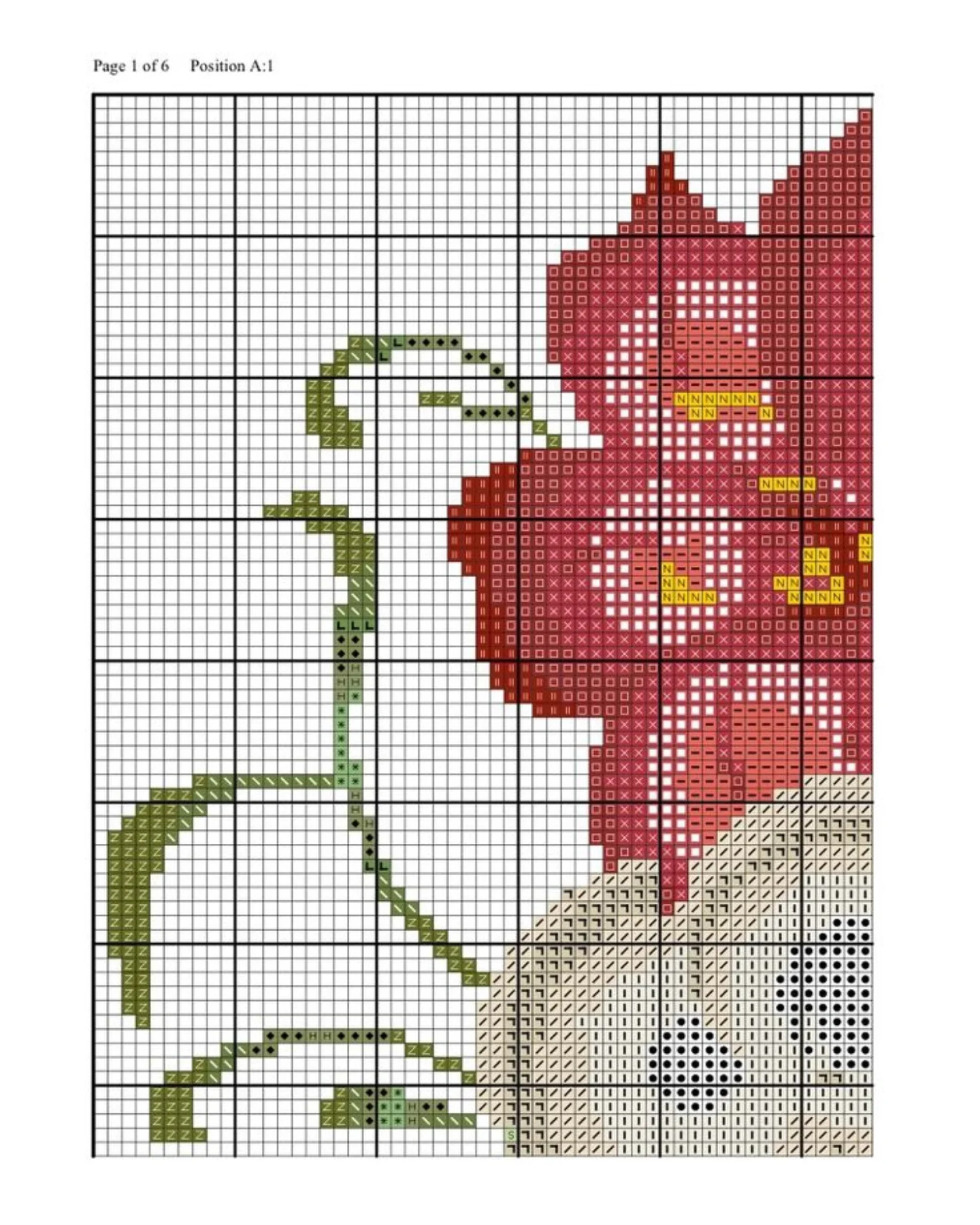 Beautiful Rose and Bird Cross Stitch Pixel Chart Pattern