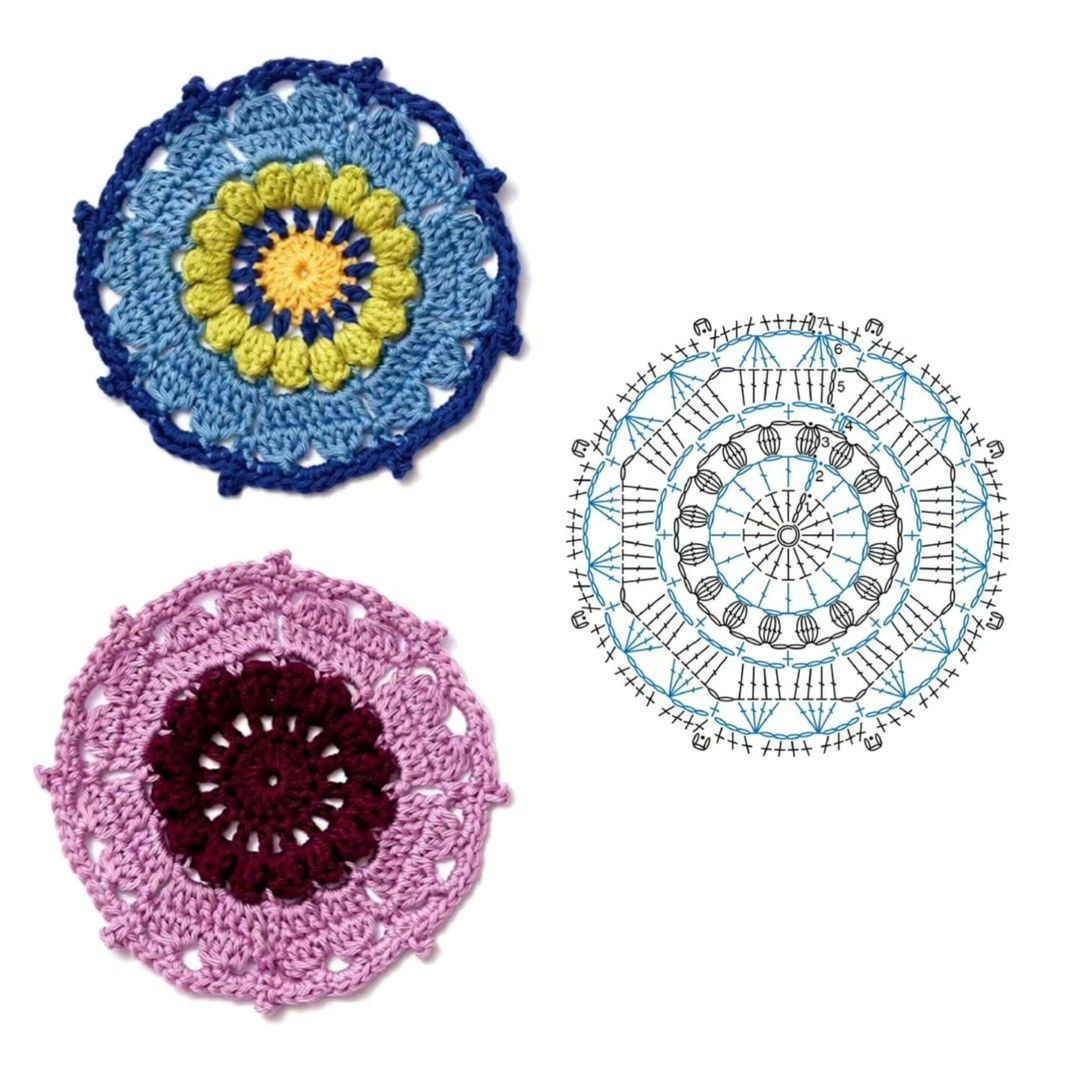Beautiful Round Crochet Flower Motif Patterns with Flat Charts