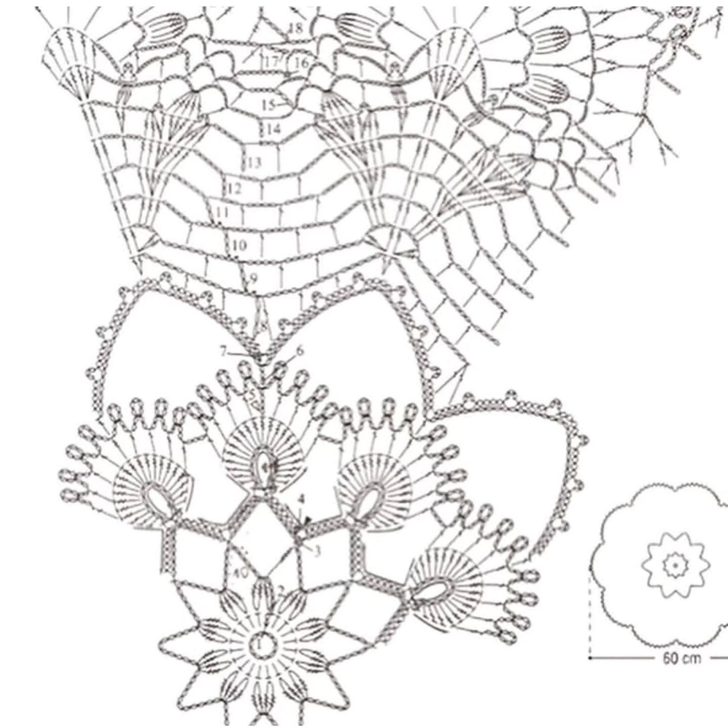 Beautiful White Crochet Lace Doily with Flower Pattern and Chart