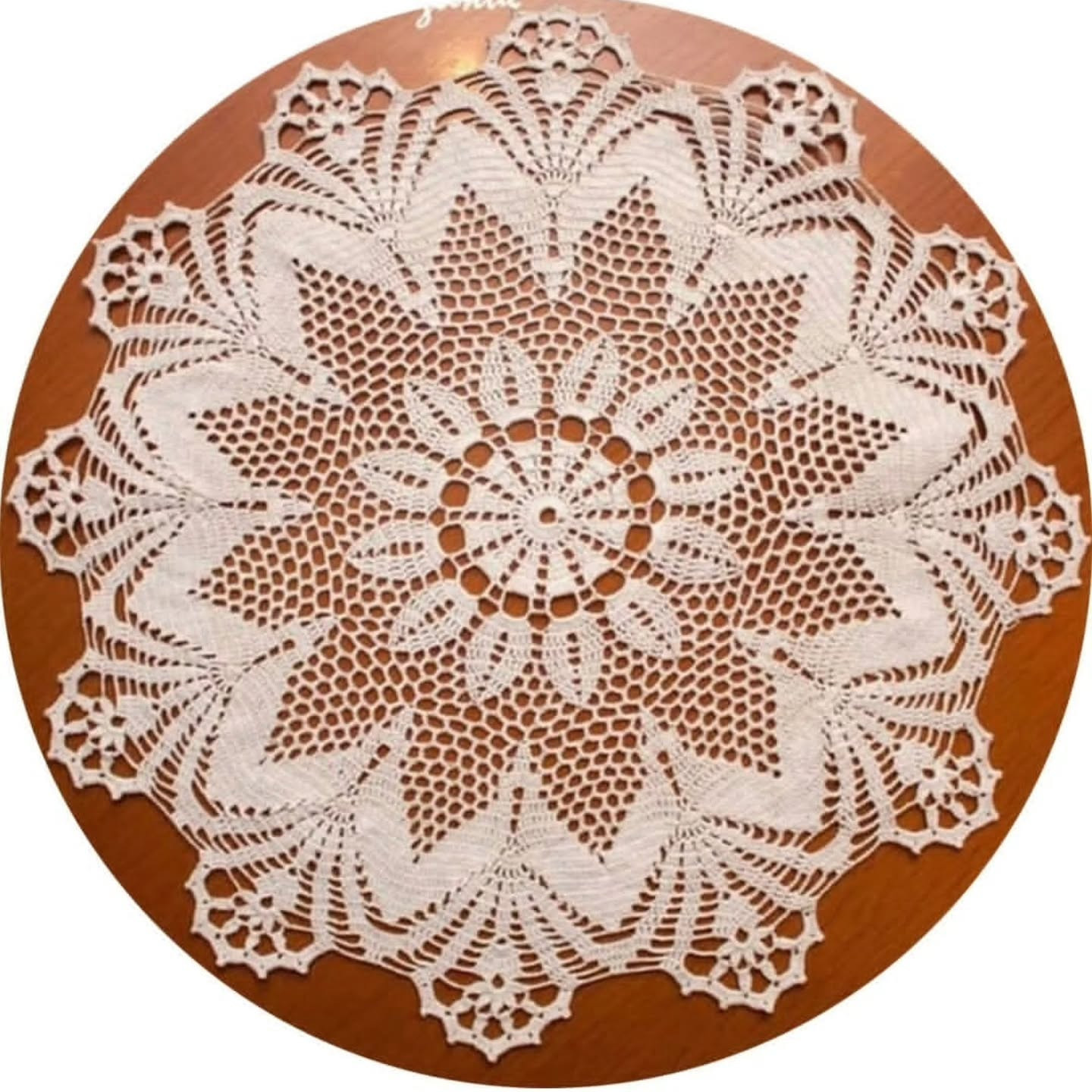 Beautiful White Crochet Lace Doily with Flower Pattern and Chart